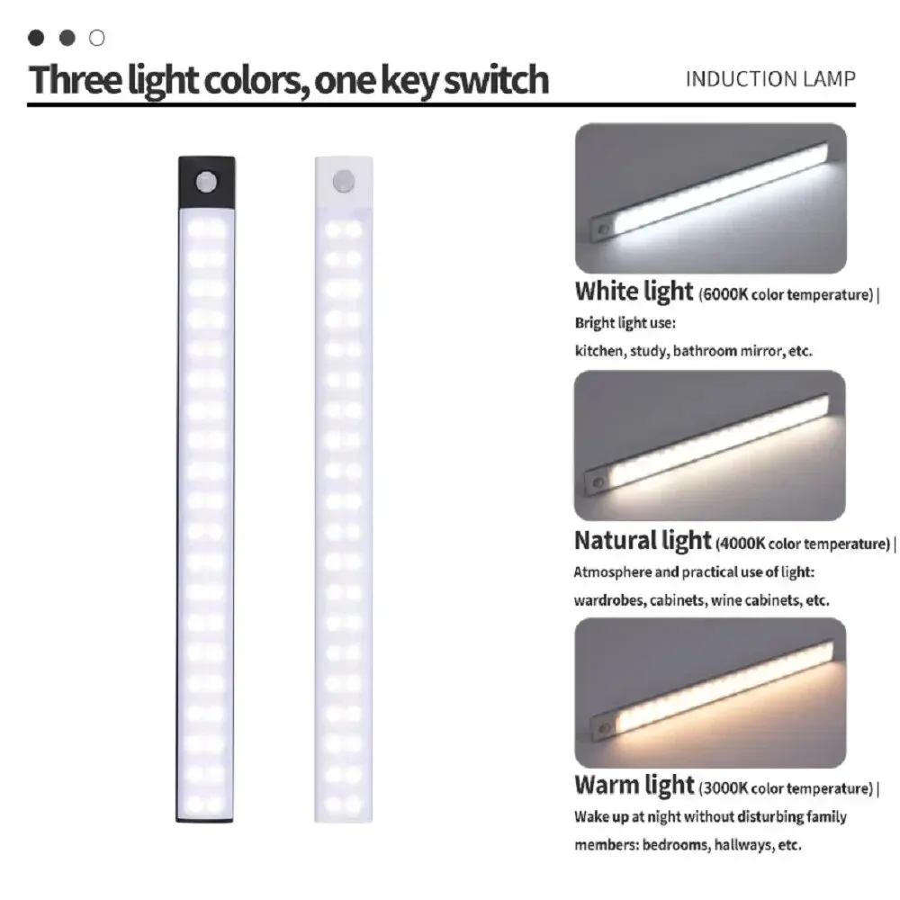 USB Rechargeable LED Cabinet Light Motion Sensor Kitchen Wardrobe Lamp 20–60cm - Image 4
