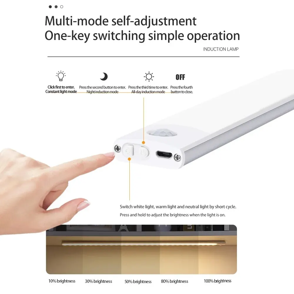 USB Rechargeable LED Cabinet Light Motion Sensor Kitchen Wardrobe Lamp 20–60cm - Image 5
