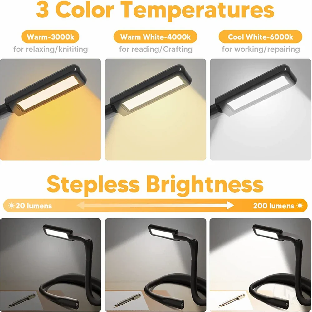 USB Rechargeable Reading Neck Light Hands Free Book Light for Bed Night - Image 2
