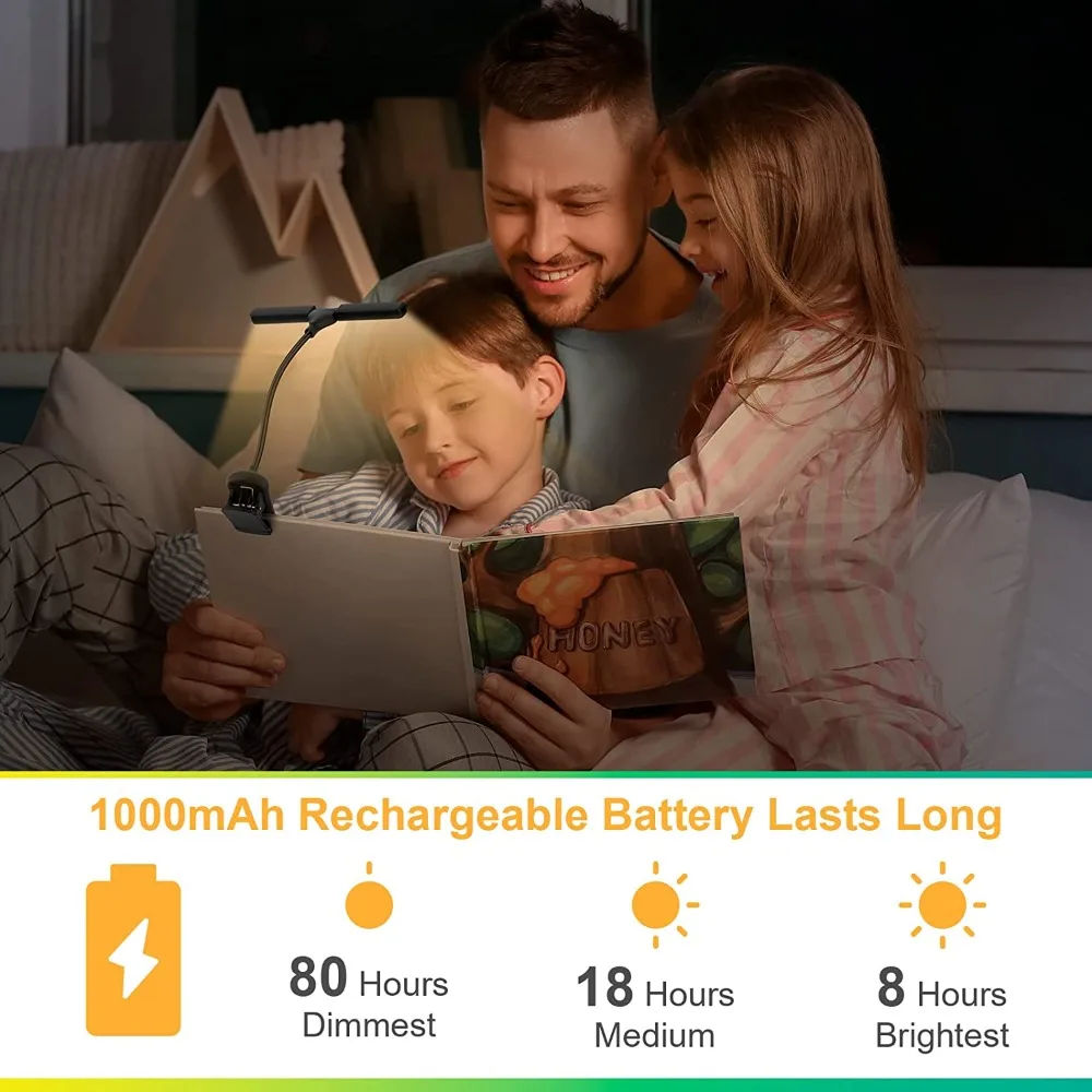 USB Rechargeable Reading Neck Light Hands Free Book Light for Bed Night - Image 3