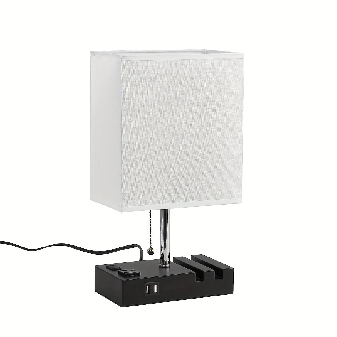 USB Table Lamp with AC Outlet – 3 Color Bedside Lamp with Fabric Shade & Bulb - Image 10