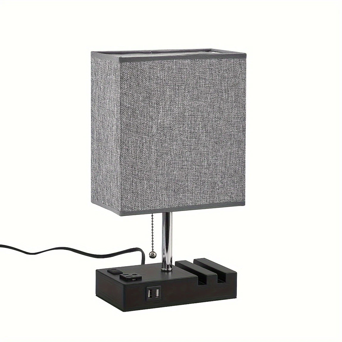 USB Table Lamp with AC Outlet – 3 Color Bedside Lamp with Fabric Shade & Bulb - Image 11