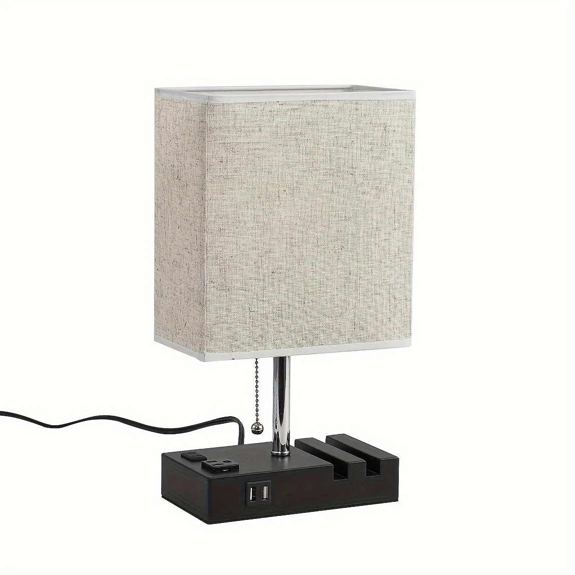 USB Table Lamp with AC Outlet – 3 Color Bedside Lamp with Fabric Shade & Bulb - Image 12