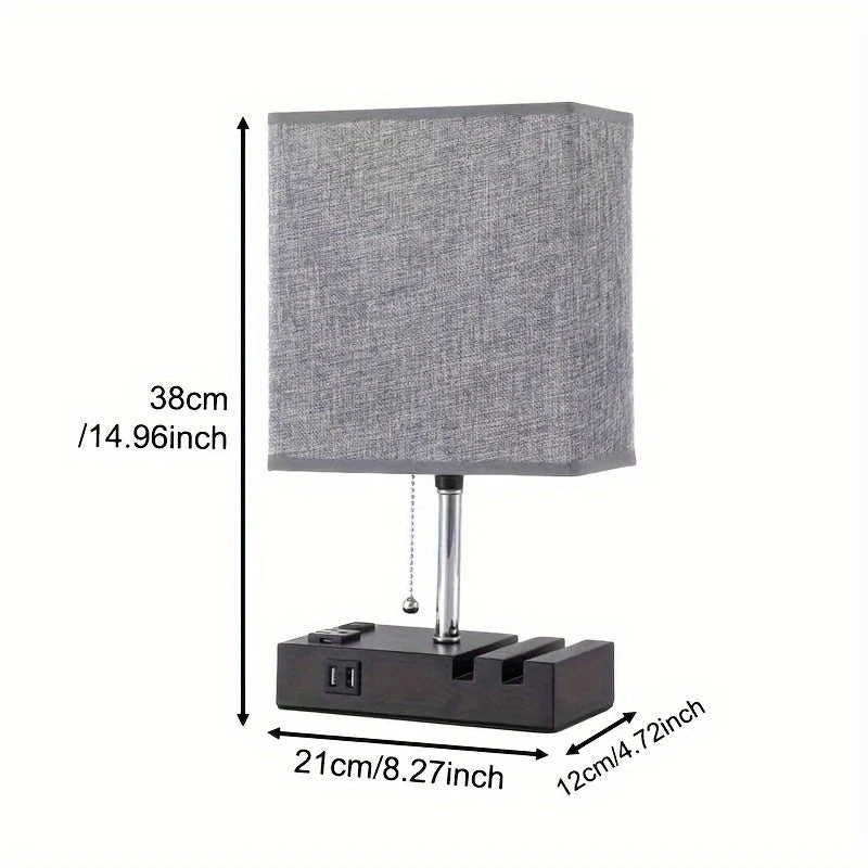 USB Table Lamp with AC Outlet – 3 Color Bedside Lamp with Fabric Shade & Bulb - Image 4