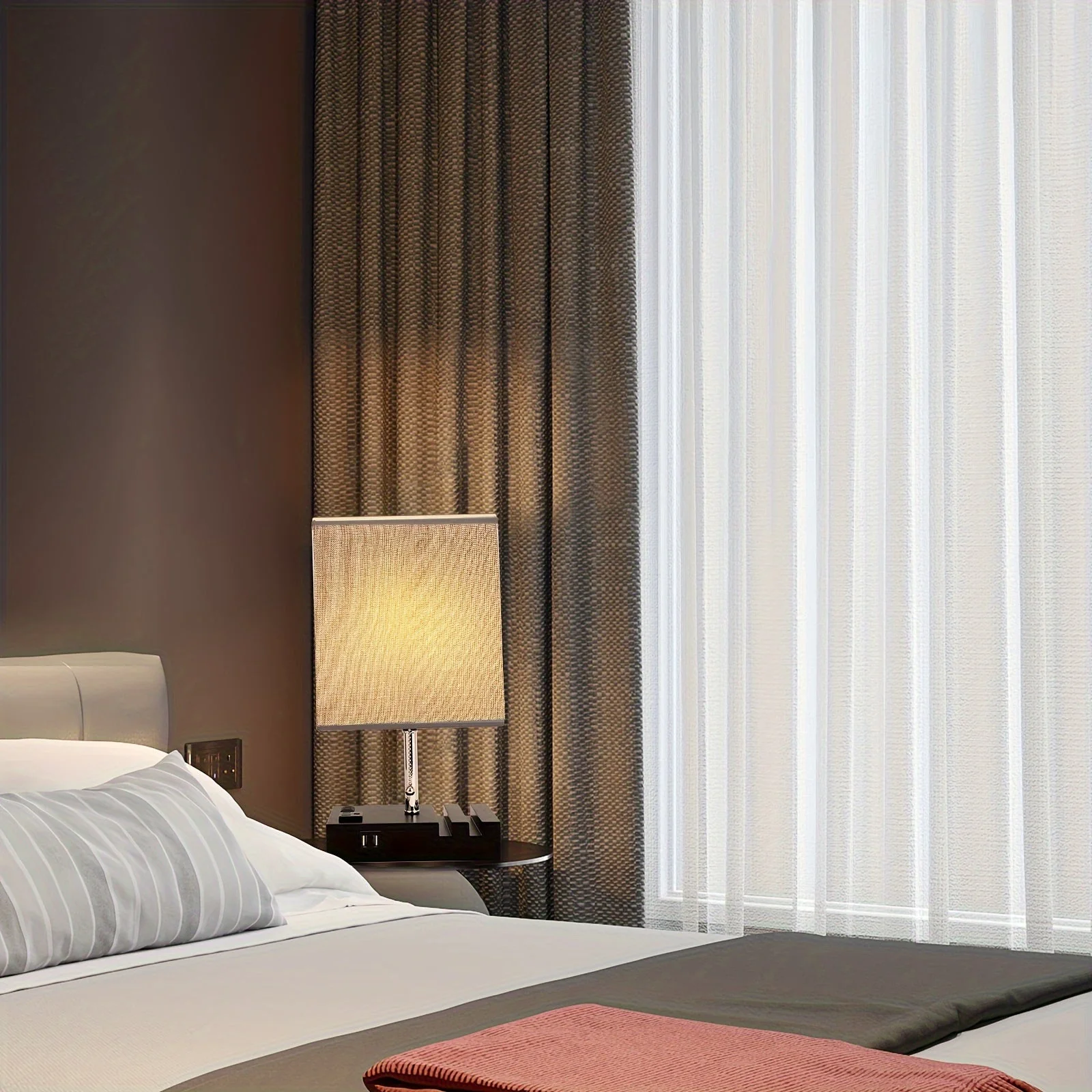 USB Table Lamp with AC Outlet – 3 Color Bedside Lamp with Fabric Shade & Bulb - Image 5