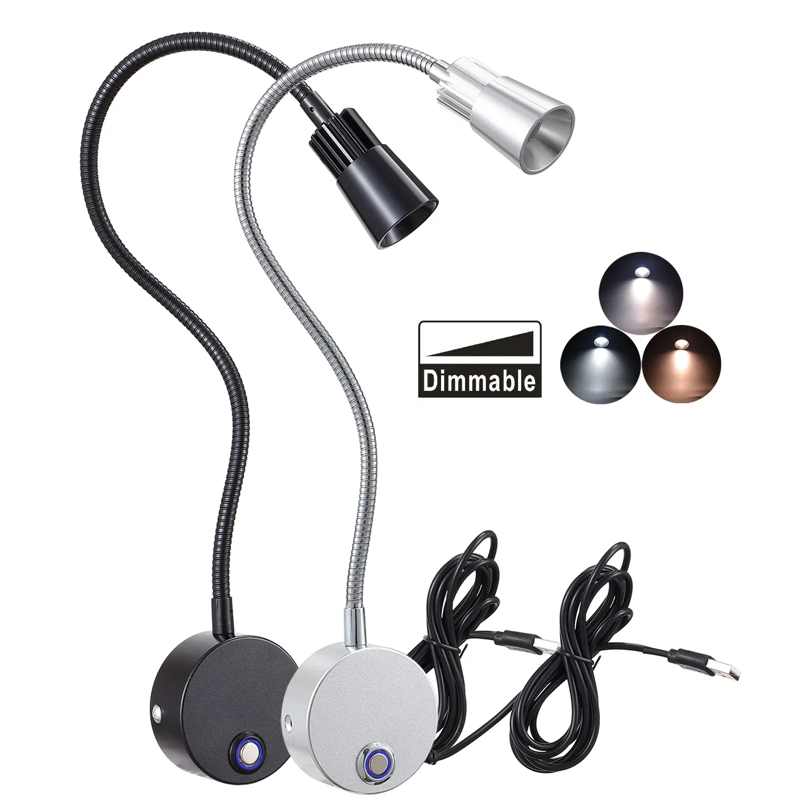 USB Wall Reading Lamp Dimmable Gooseneck Bedside Light 3CCT CRI98 - Image 2