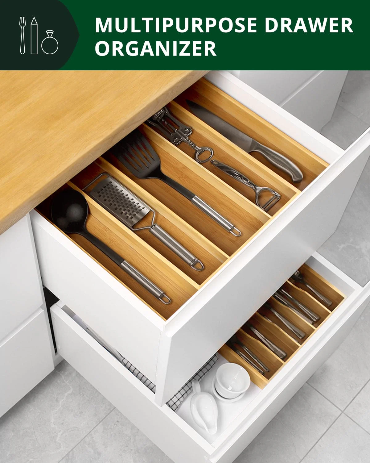 Utensil Drawer Organizer, Natural (5 Slots) - Image 3
