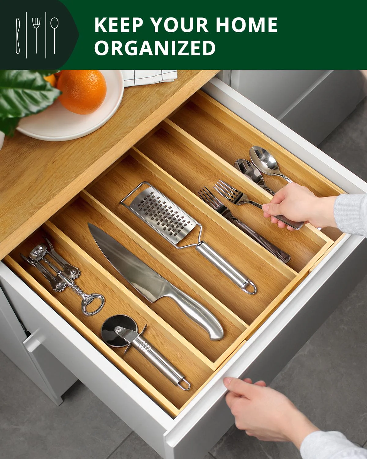 Utensil Drawer Organizer, Natural (5 Slots) - Image 4