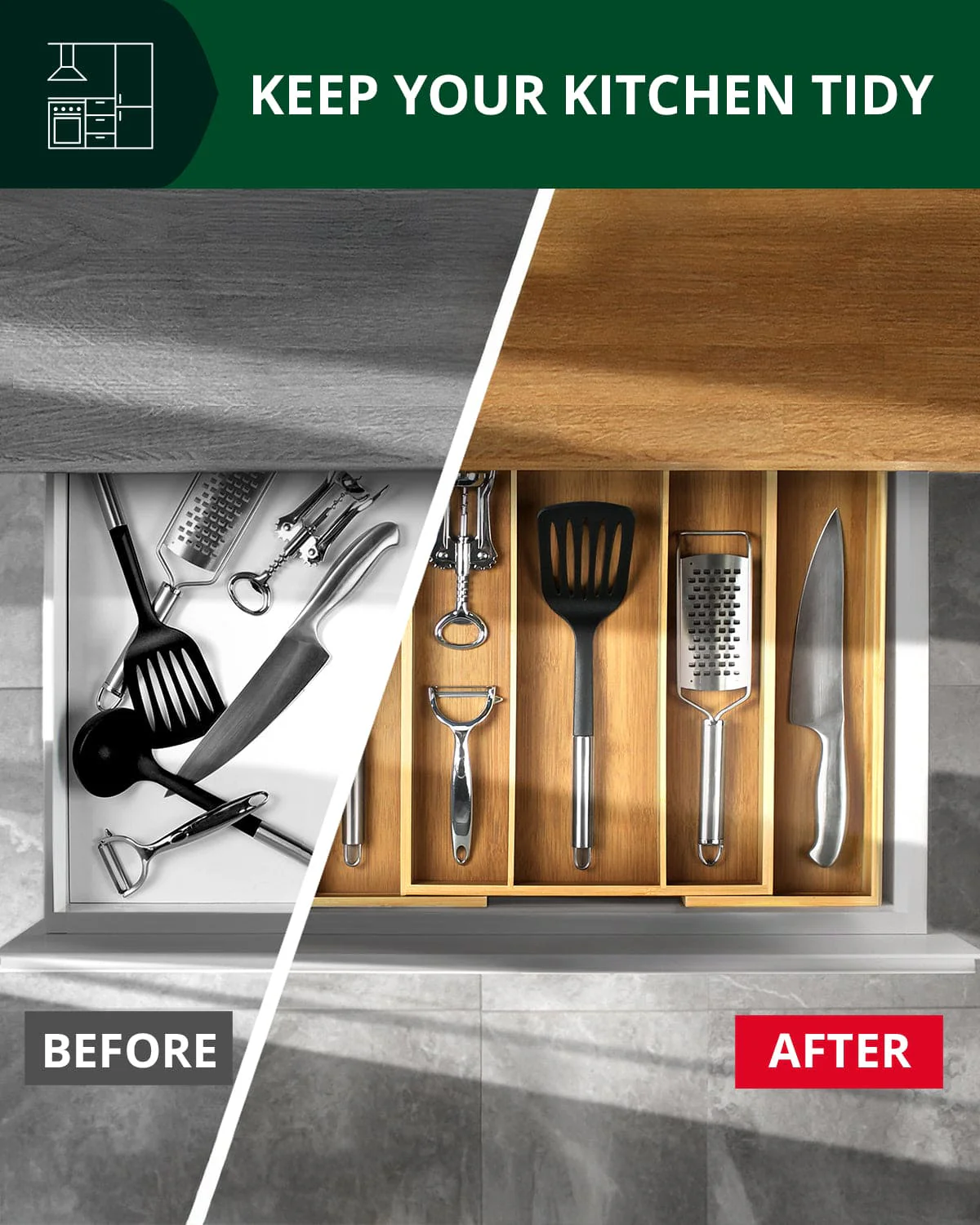 Utensil Drawer Organizer, Natural (5 Slots) - Image 5