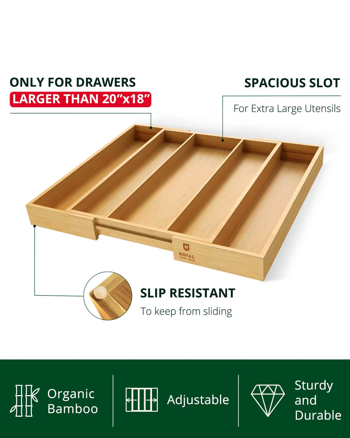 Utensil Drawer Organizer, Natural (5 Slots) - Image 6