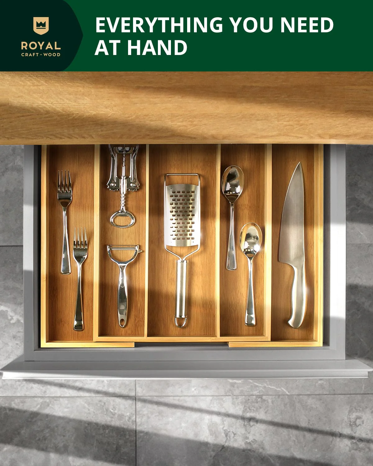 Utensil Drawer Organizer, Natural (5 Slots) - Image 8