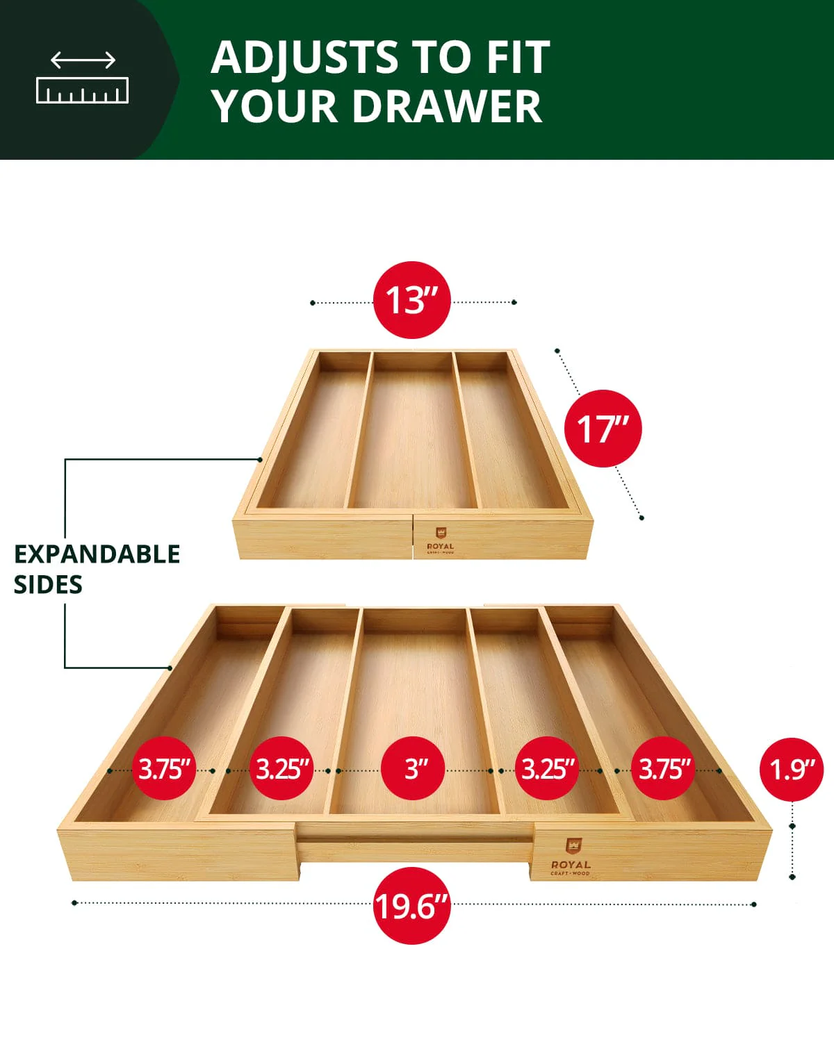 Utensil Drawer Organizer, Natural (5 Slots) - Image 9