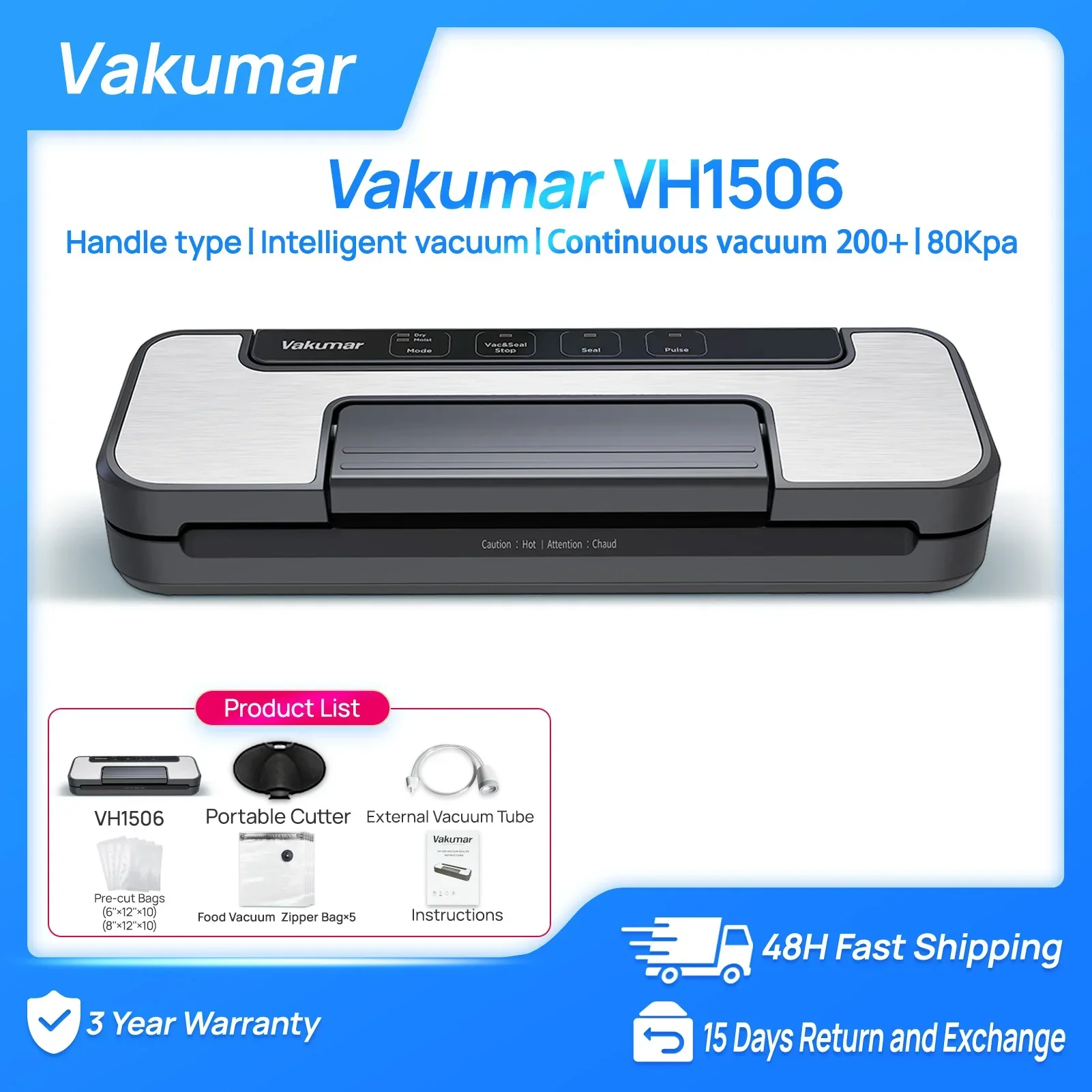 Vacuum Sealer Machine 80Kpa Sous Vide Food Saver Handle Type Multifunctional VH1506 - Image 2
