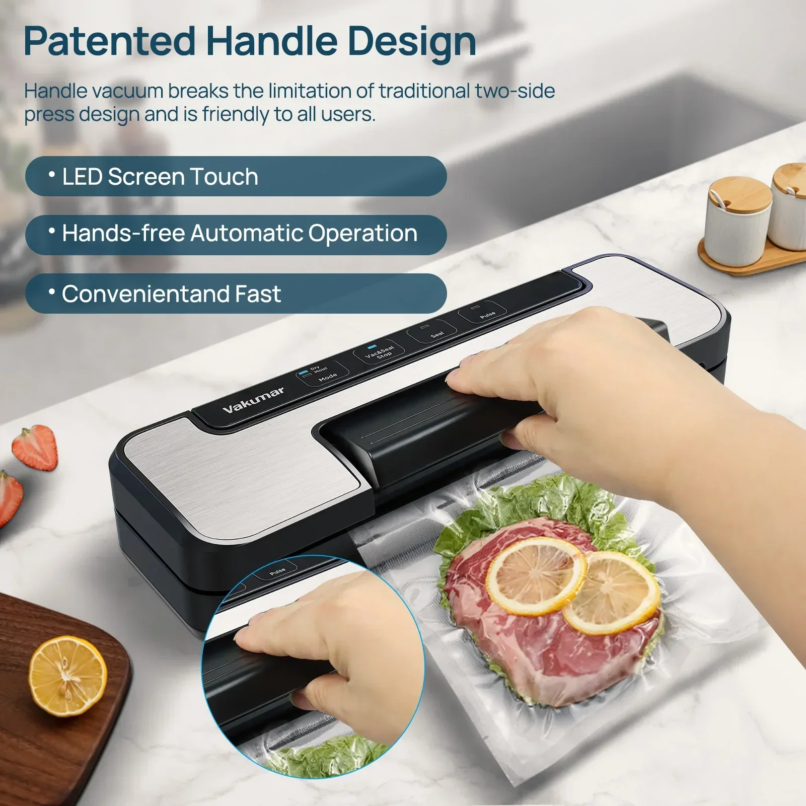 Vacuum Sealer Machine 80Kpa Sous Vide Food Saver Handle Type Multifunctional VH1506 - Image 3