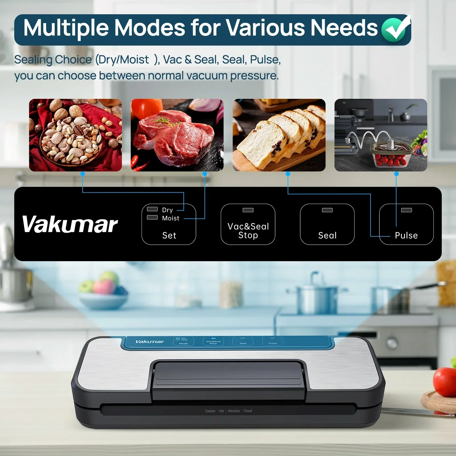 Vacuum Sealer Machine 80Kpa Sous Vide Food Saver Handle Type Multifunctional VH1506 - Image 5
