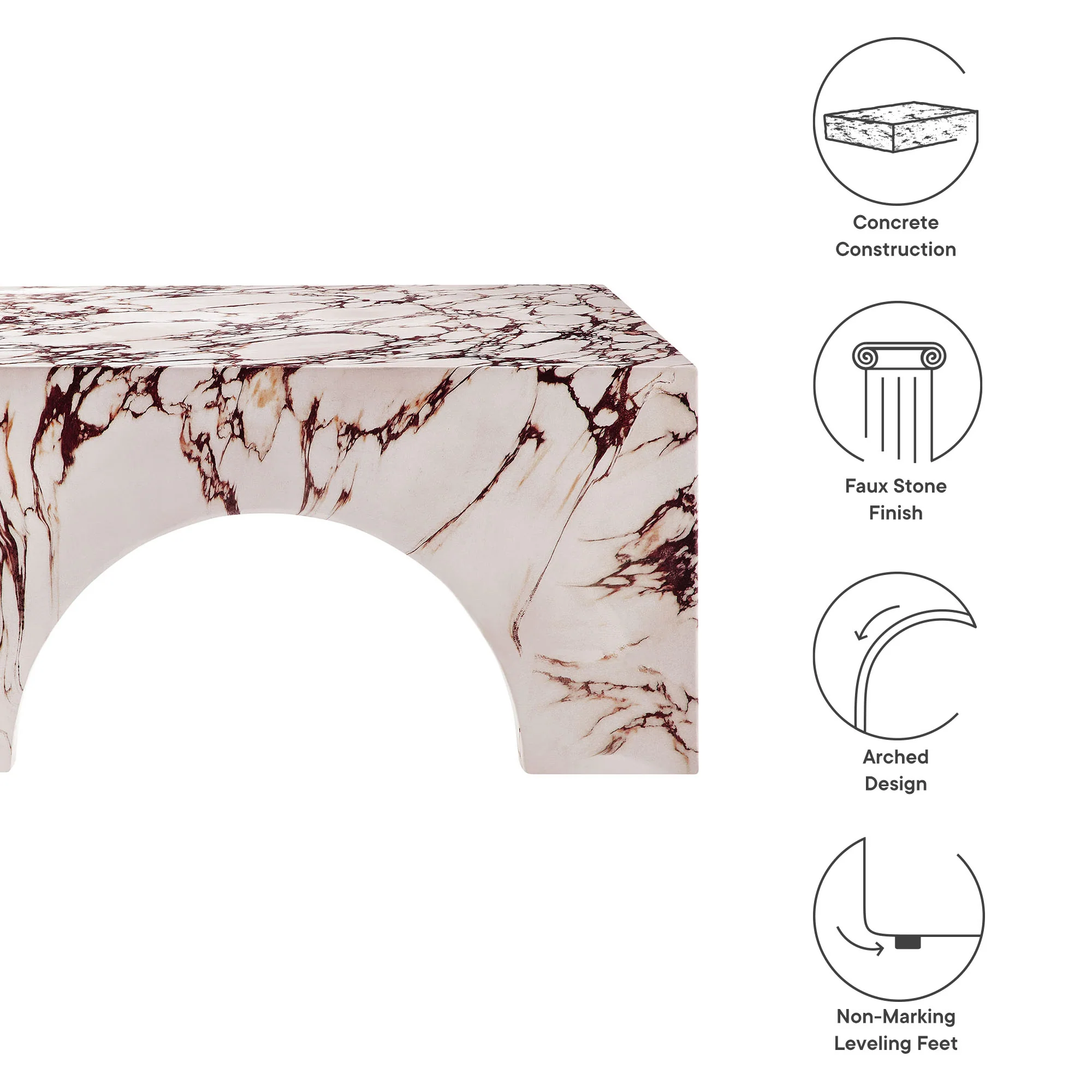Valen Indoor - Outdoor Patio Arched Concrete Coffee Table by Modway - Image 3