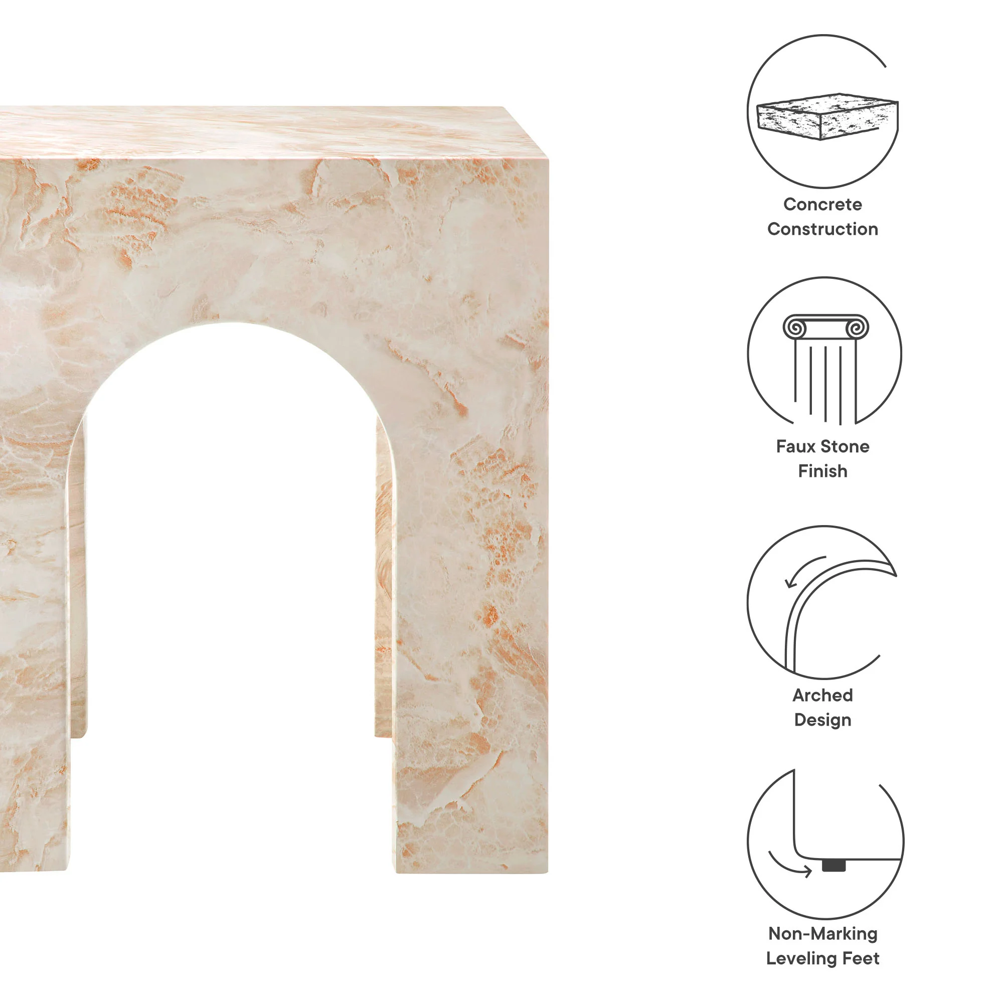 Valen Square Indoor - Outdoor Patio Arched Concrete Side Table by Modway - Image 3
