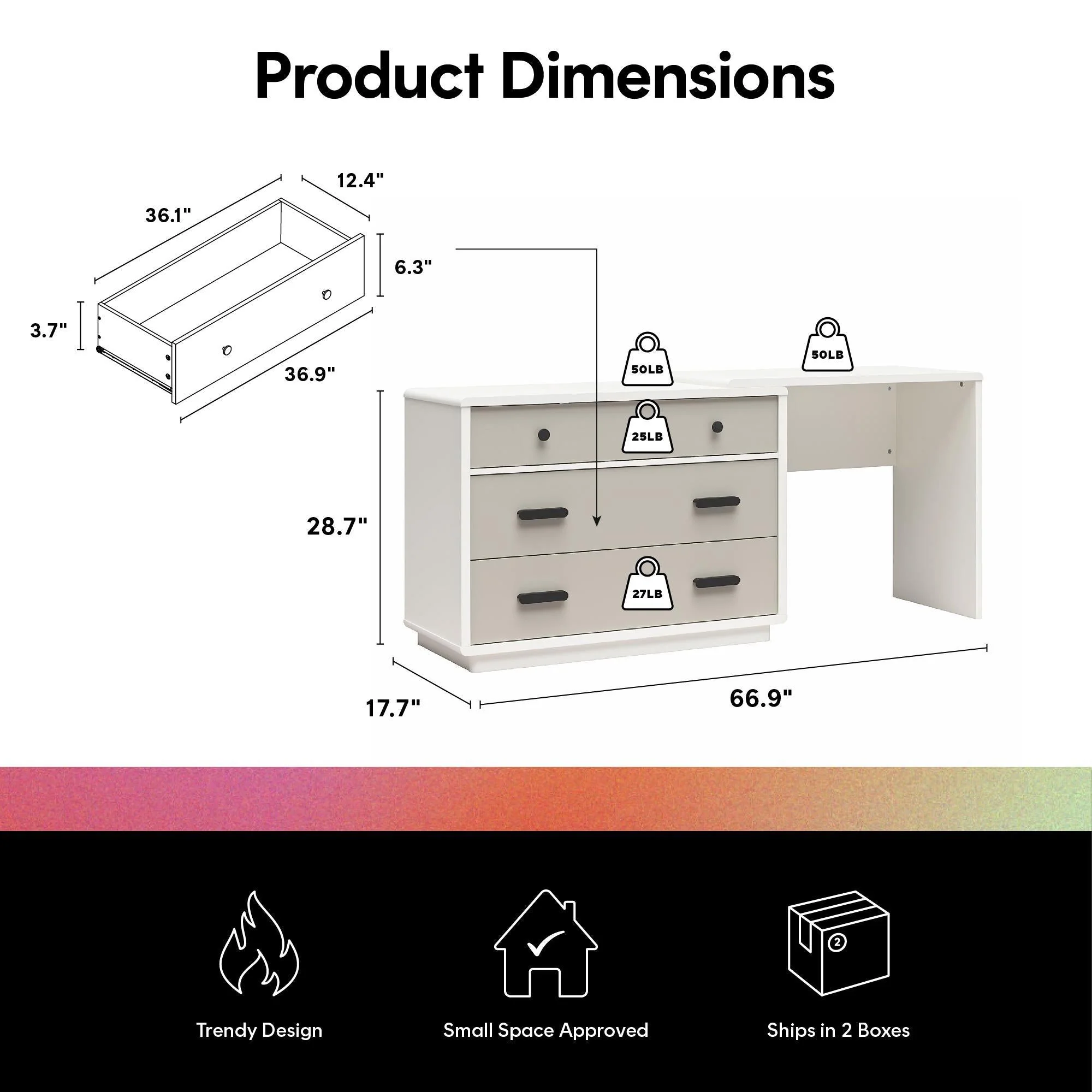 Valencia - 3 Drawer Dresser And Desk - Taupe - Image 2