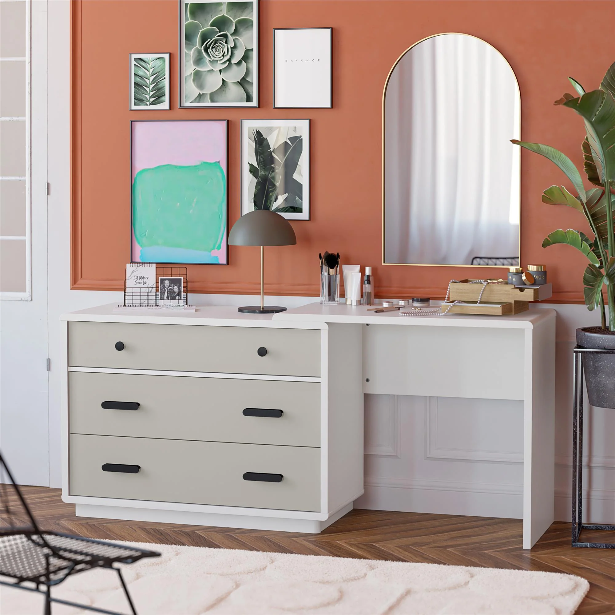 Valencia - 3 Drawer Dresser And Desk - Taupe - Image 3