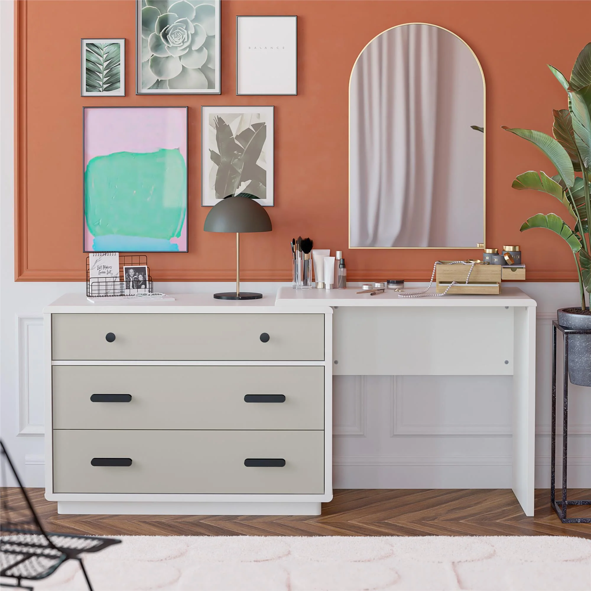 Valencia - 3 Drawer Dresser And Desk - Taupe - Image 4