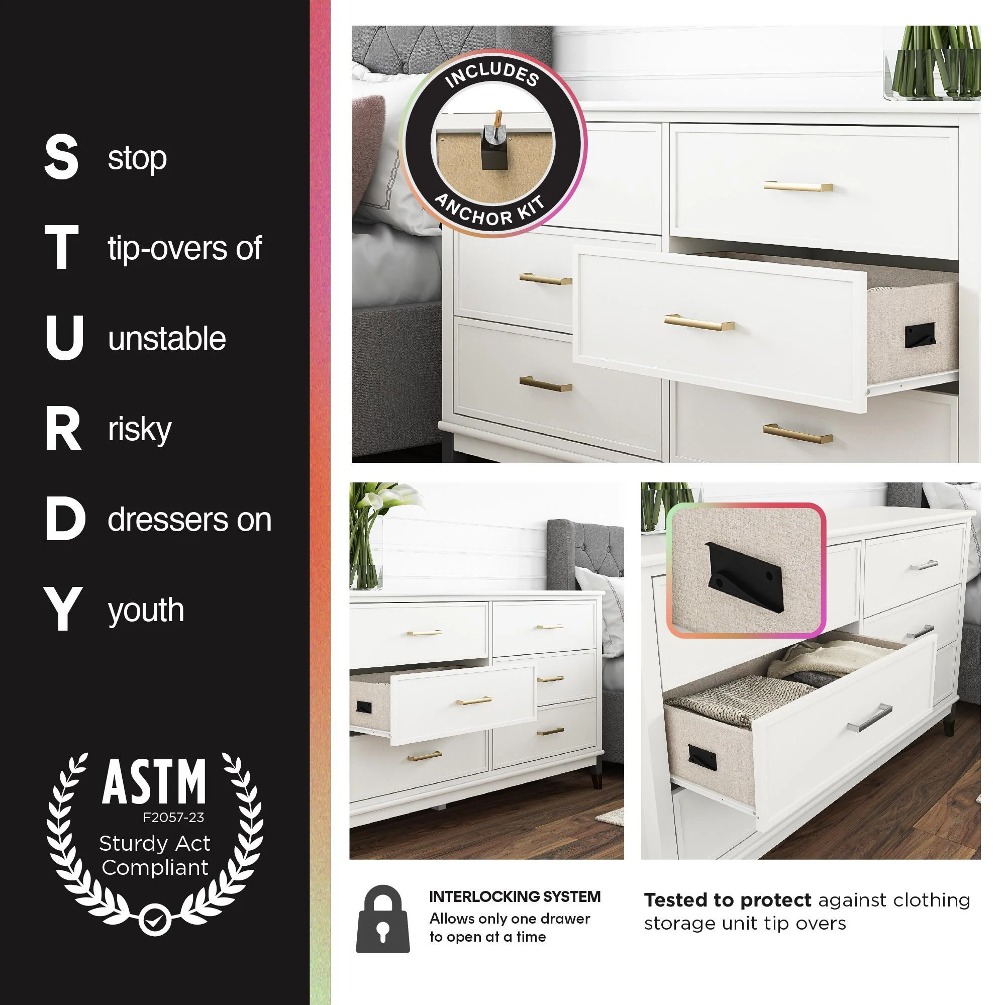 Valencia - 5 Drawer Dresser - White / Gray - Image 3