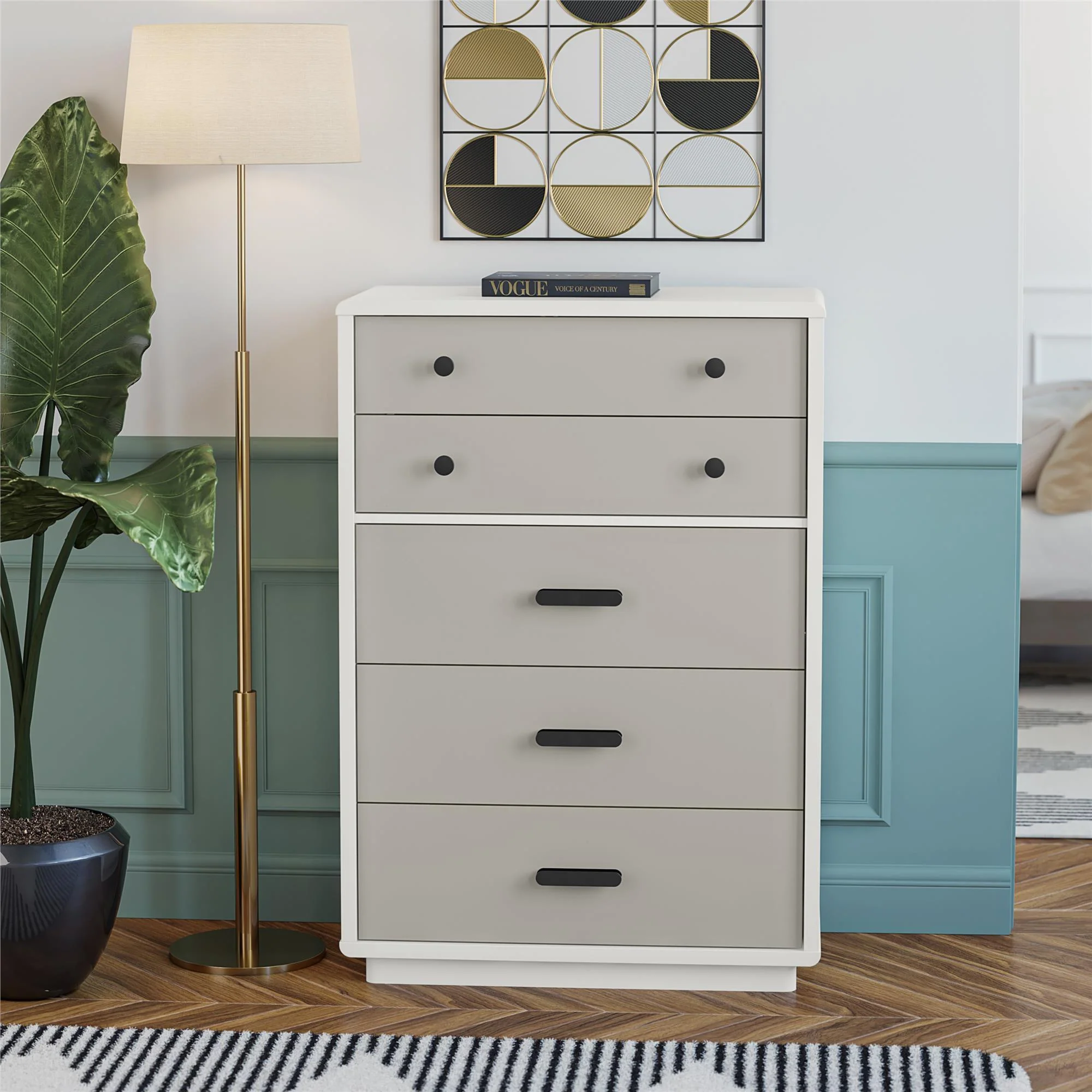 Valencia - 5 Drawer Dresser - White / Gray - Image 4