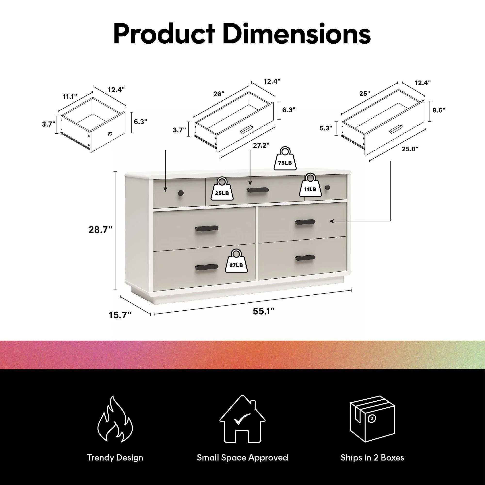 Valencia - 7 Drawer Wide Dresser - Taupe - Image 2
