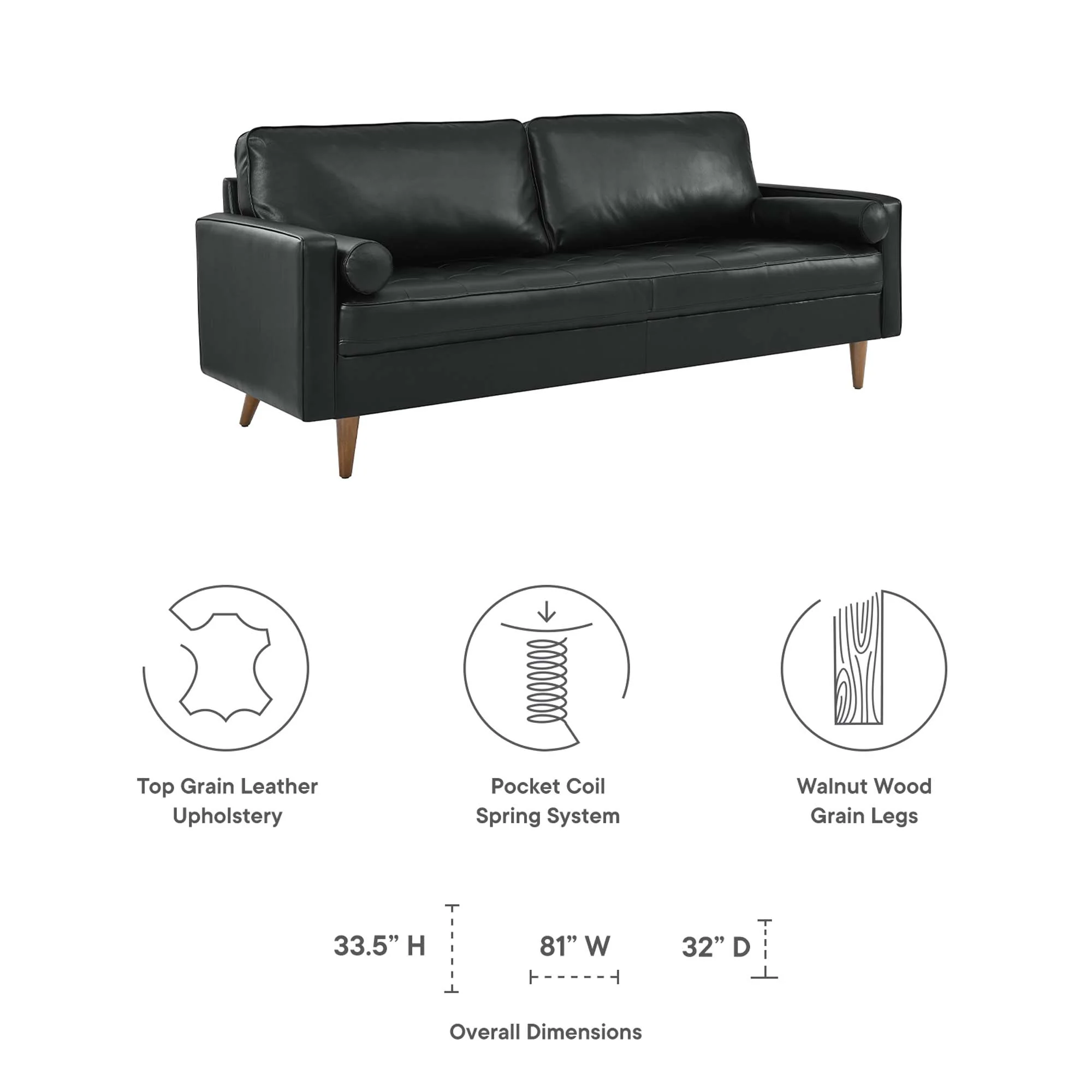 Valour 81" Leather Sofa by Modway - Image 2