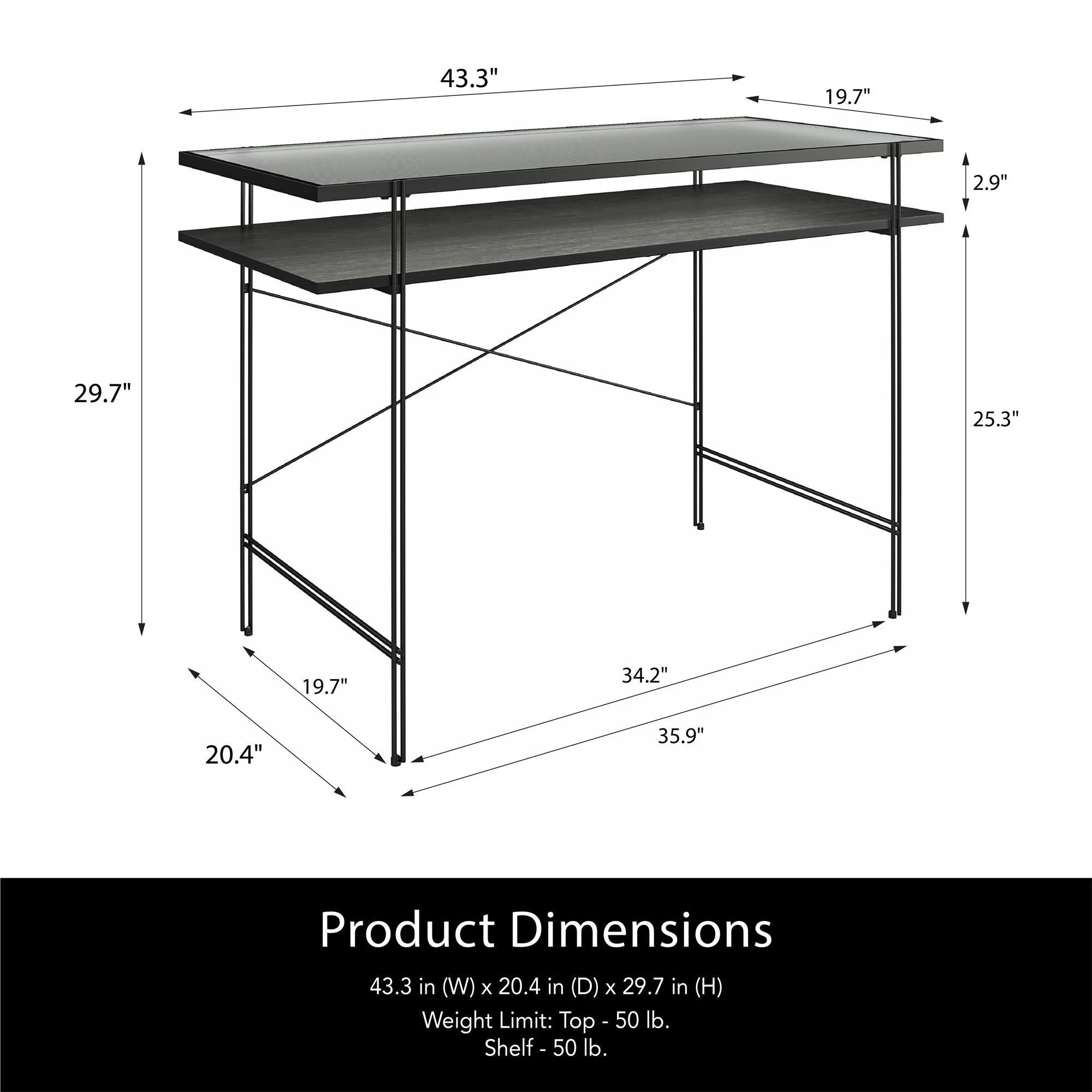 Vance - Computer Desk With Fluted Glass Desktop - Black - Image 2