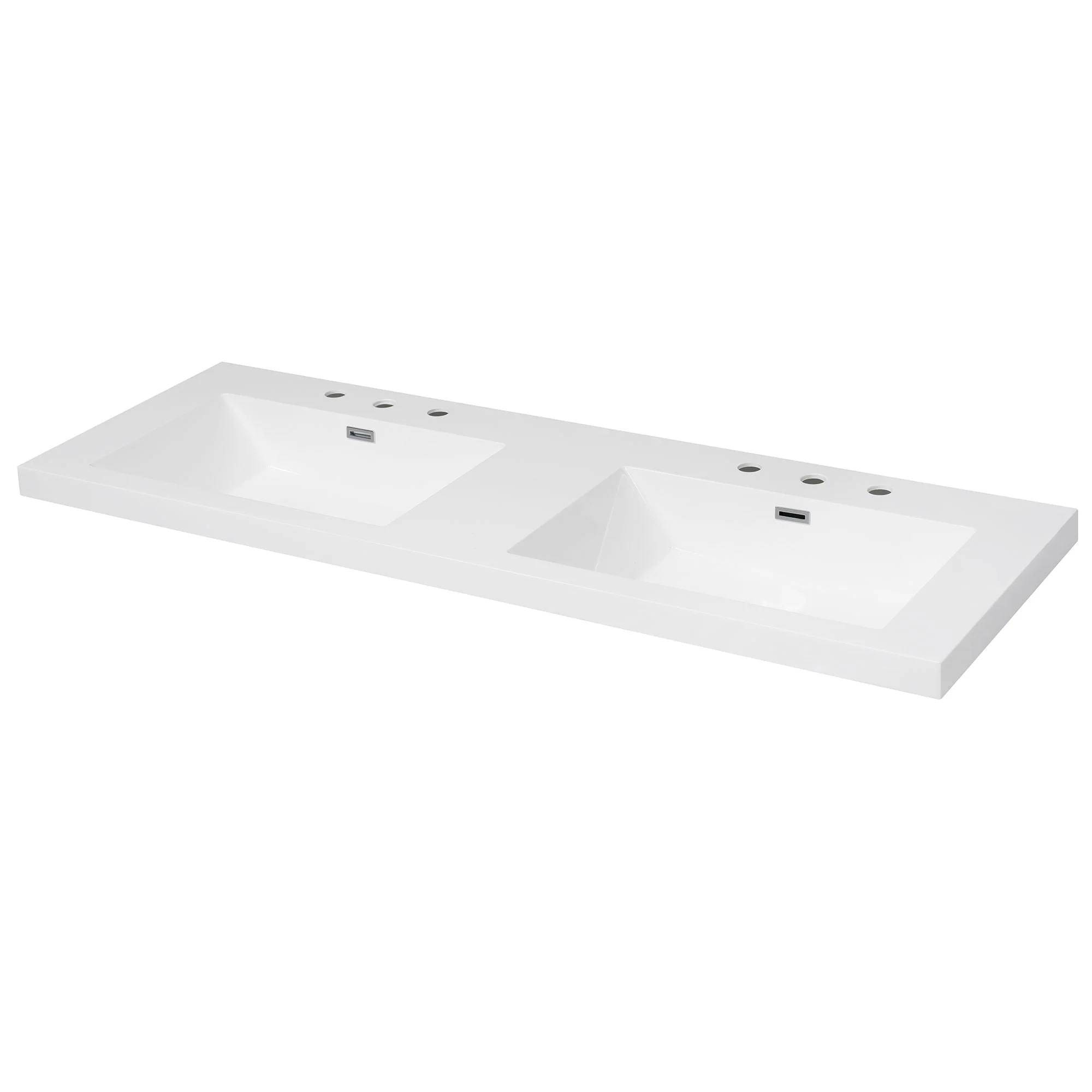 Vanity Top With Undermount Rectangular Double Sinks, Faucet Holes - White - Image 2