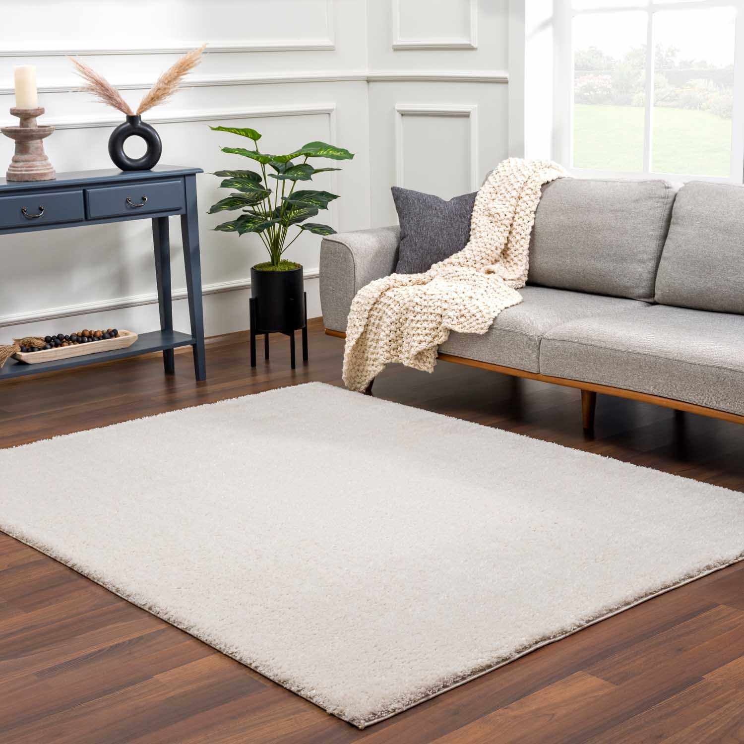 Velora Light Beige Wavy Abstract Modern Minimalist Polyester Machine Woven Area Rug - Image 2