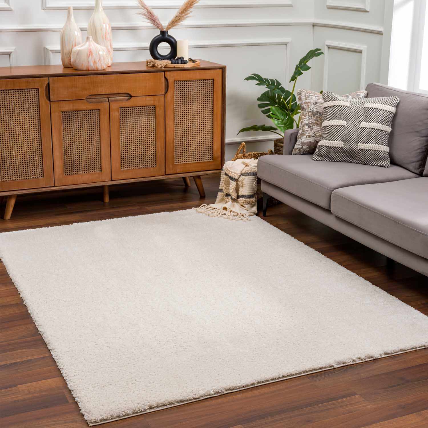 Velora Light Beige Wavy Abstract Modern Minimalist Polyester Machine Woven Area Rug - Image 8