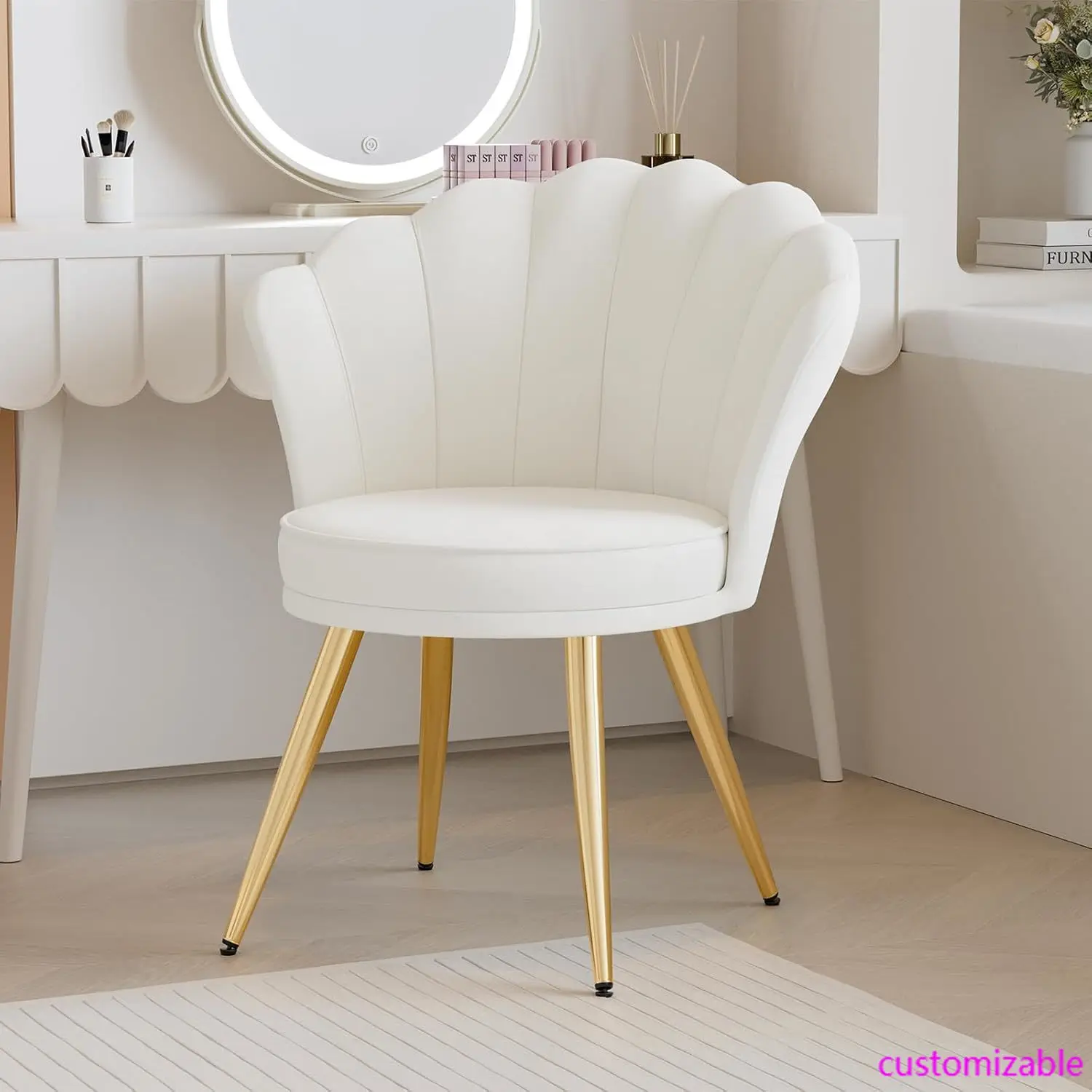 Velvet Accent Chair Gold Metal Legs Upholstered Vanity Chair for Living Room - Image 3
