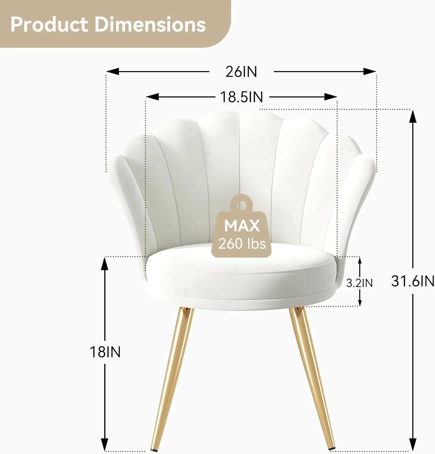 Velvet Accent Chair Gold Metal Legs Upholstered Vanity Chair for Living Room - Image 4