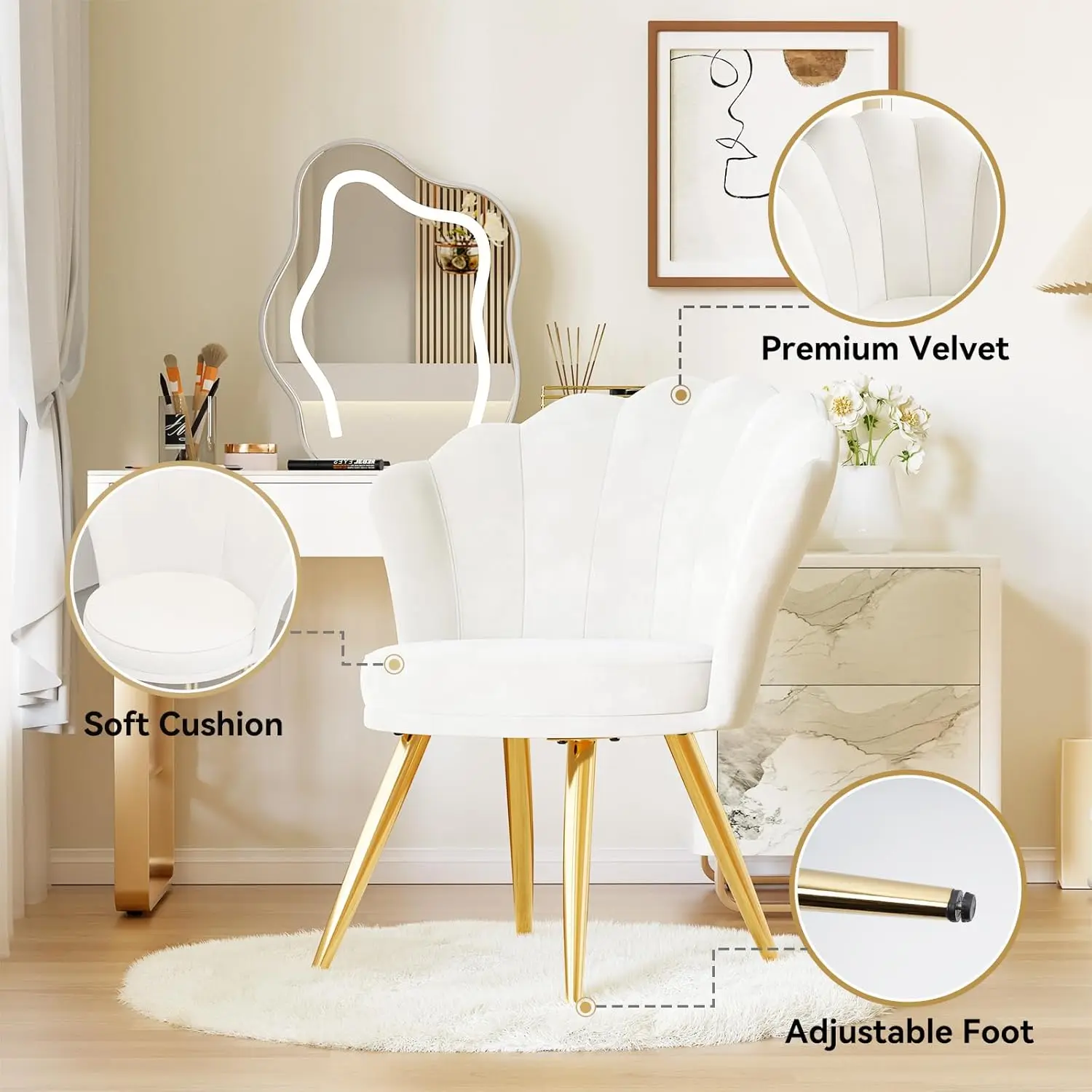 Velvet Accent Chair Gold Metal Legs Upholstered Vanity Chair for Living Room - Image 5