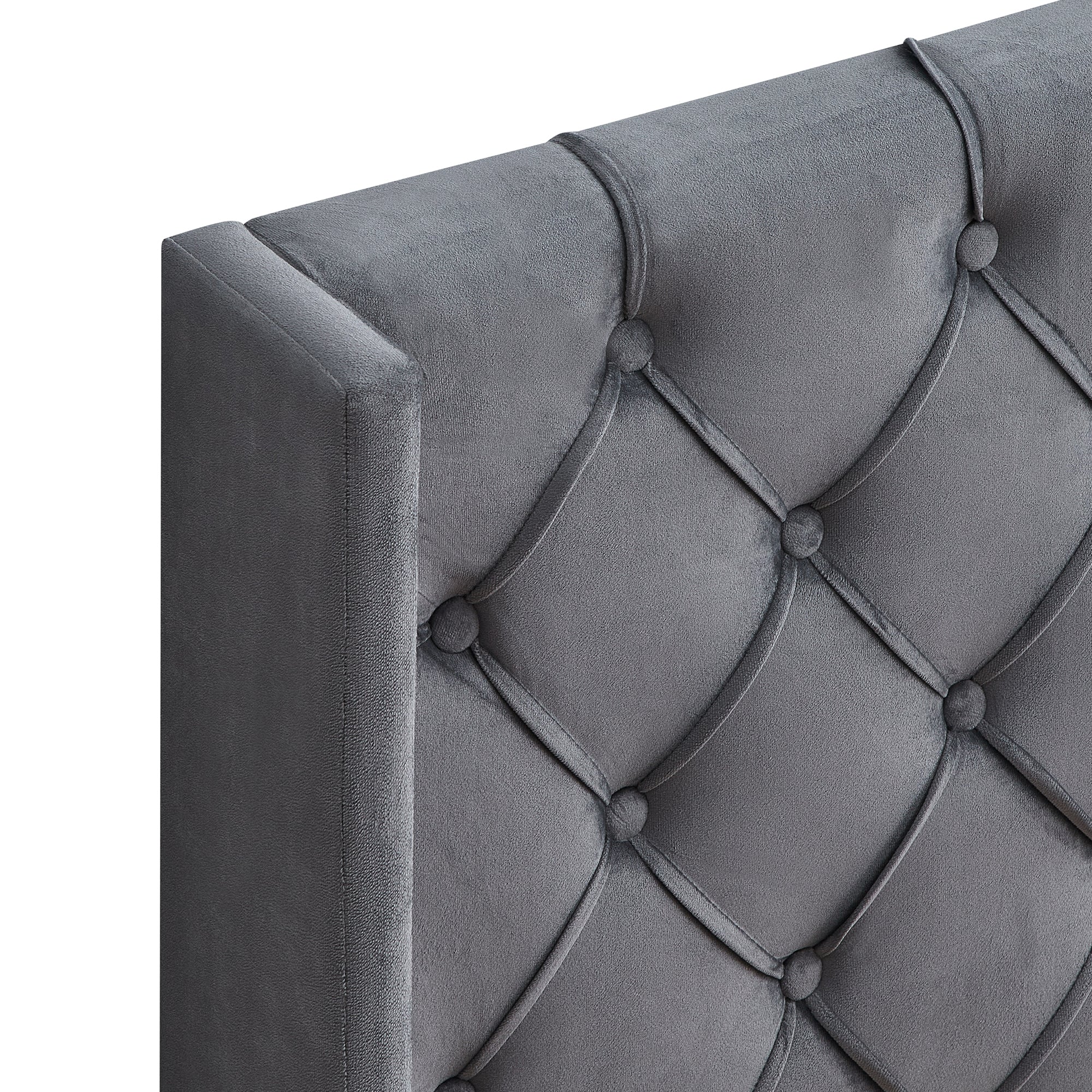 Velvet Button Tufted Upholstered Bed with Wings Design - Queen - Image 10