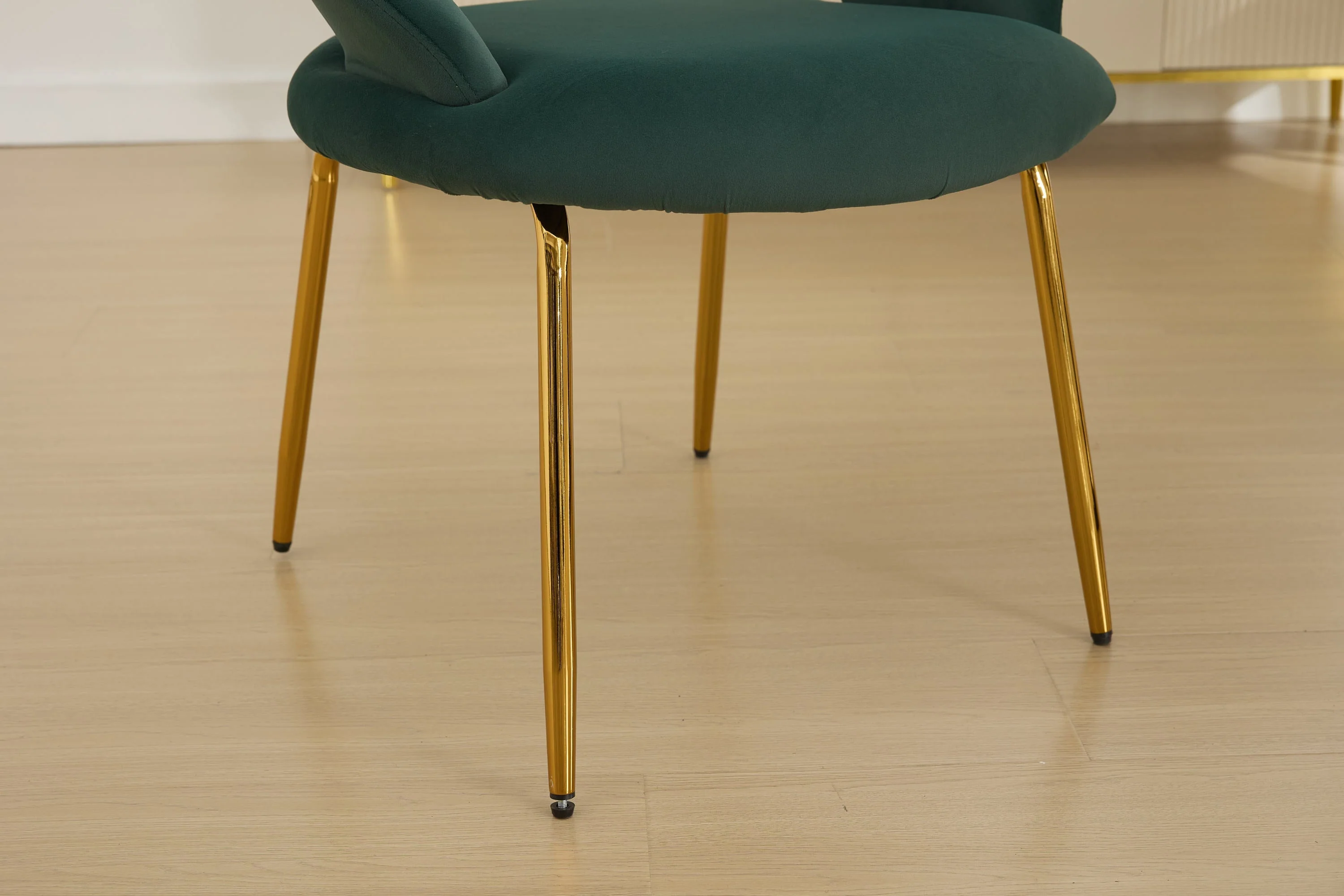 Velvet Fabric Dining Chair with Curved Backrest and Golden Metal Legs - Image 12