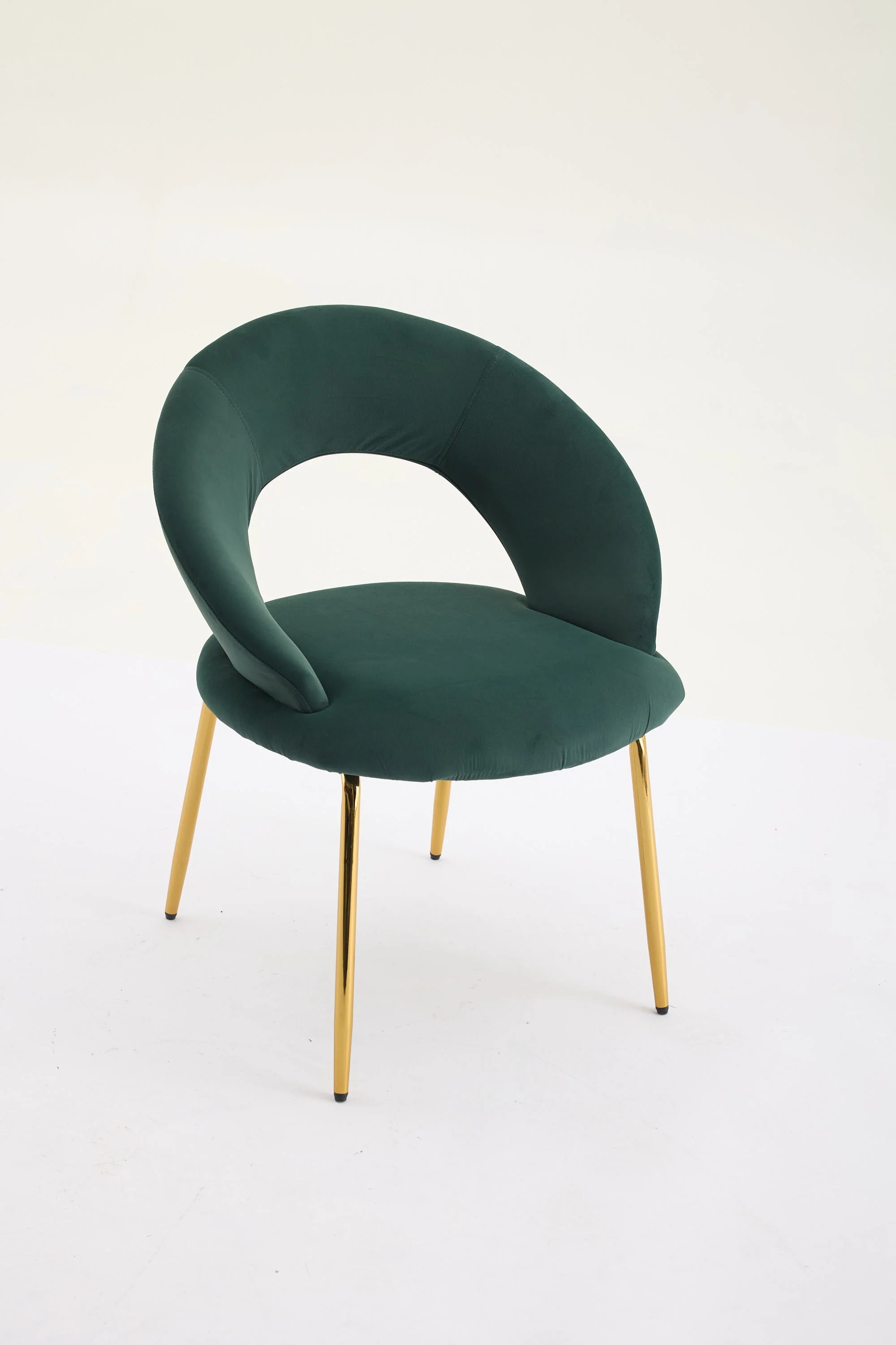 Velvet Fabric Dining Chair with Curved Backrest and Golden Metal Legs - Image 18