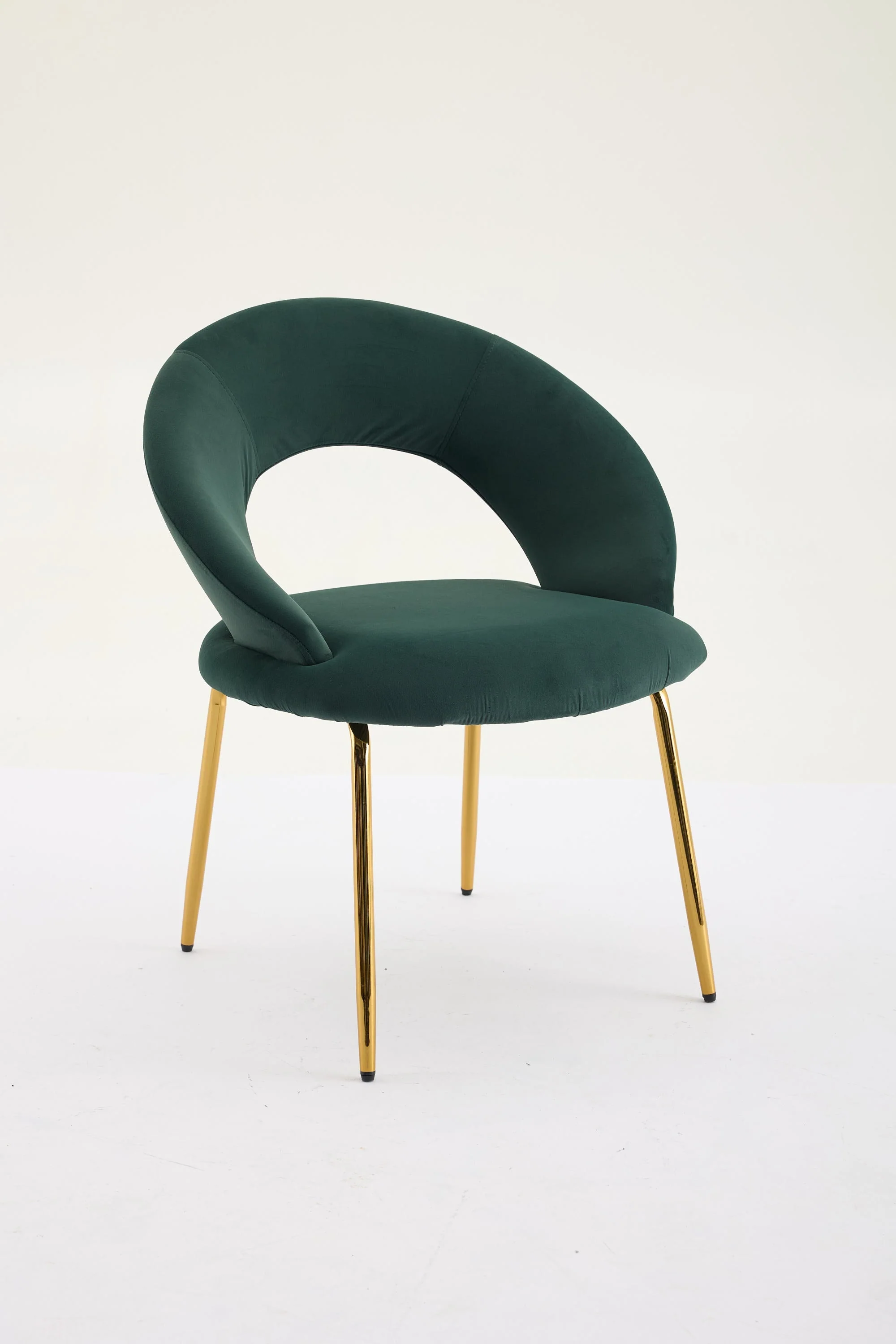 Velvet Fabric Dining Chair with Curved Backrest and Golden Metal Legs - Image 24