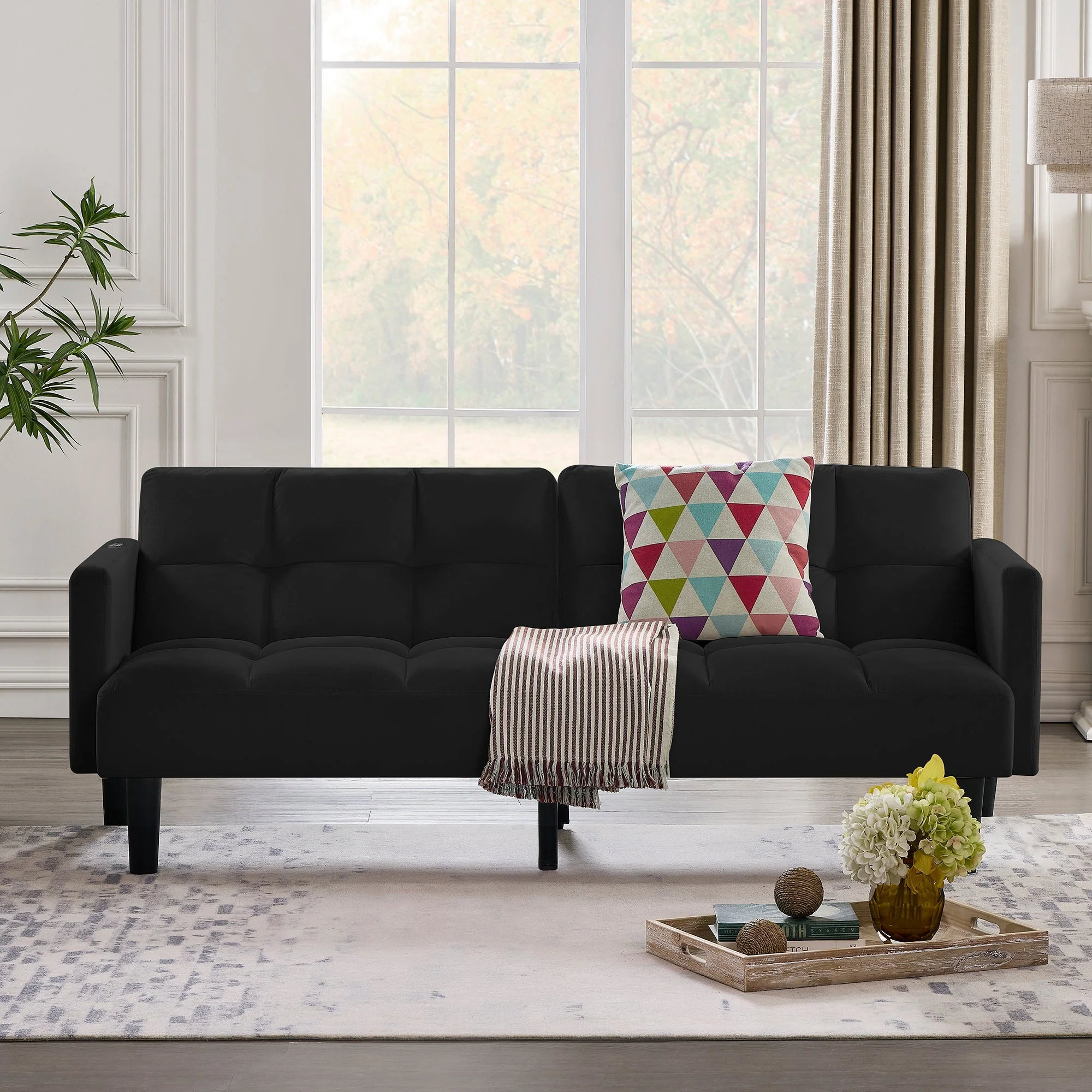 Velvet Futon Couch Convertible Folding Sofa Bed - Image 2