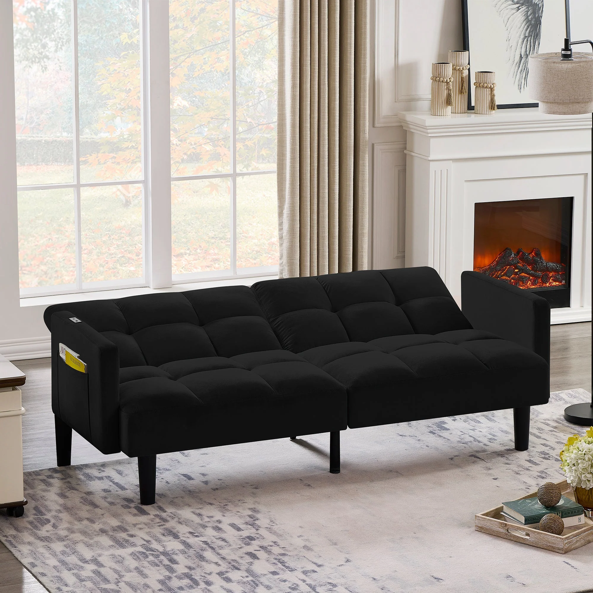 Velvet Futon Couch Convertible Folding Sofa Bed - Image 3