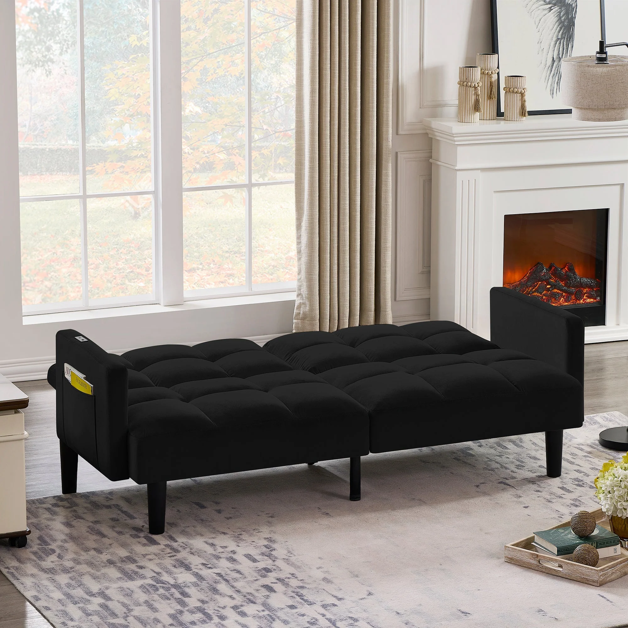 Velvet Futon Couch Convertible Folding Sofa Bed - Image 4
