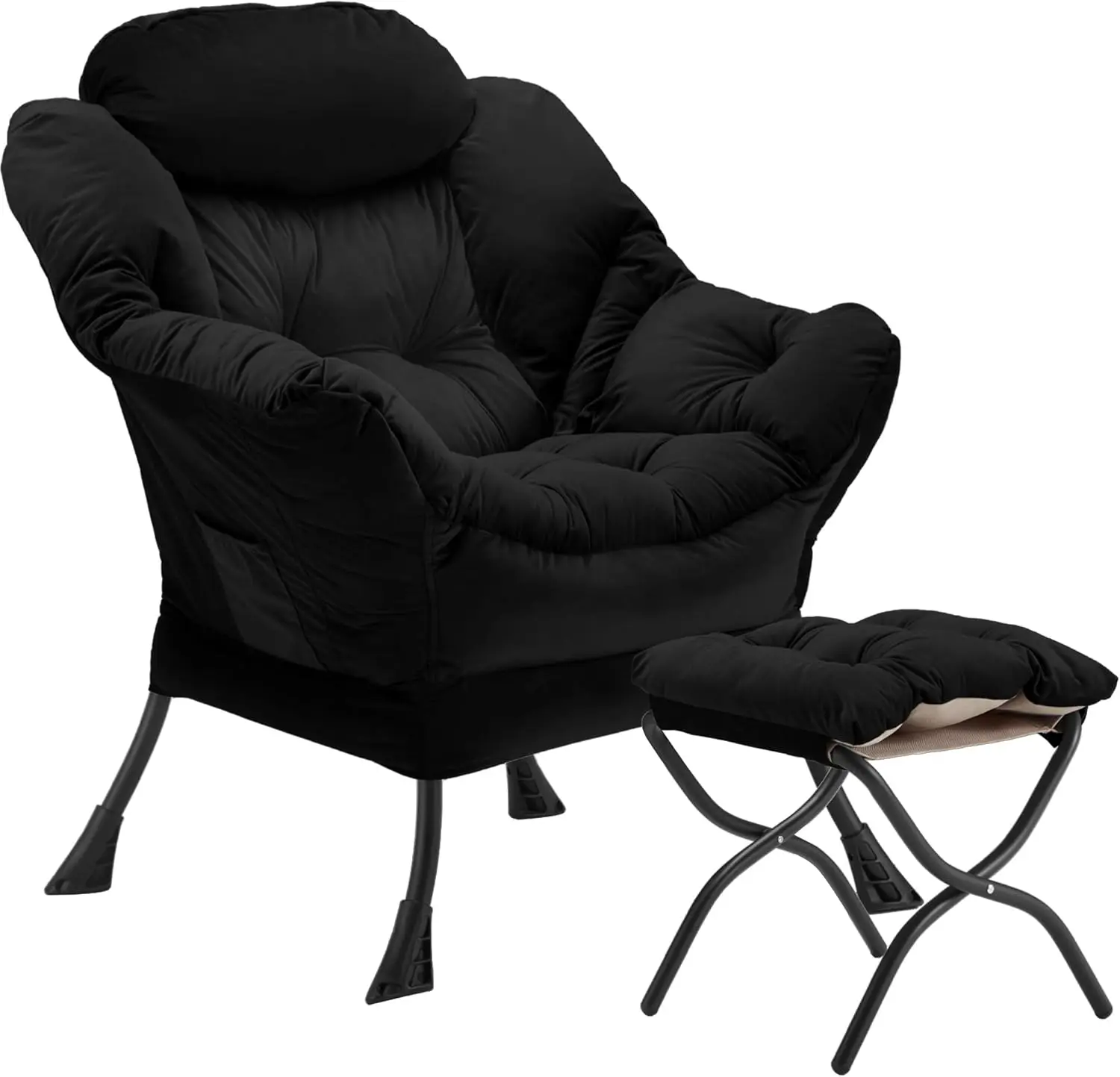 Velvet Lazy Chair with Folding Ottoman Accent Armchair Non-Slip Metal Frame - Image 10