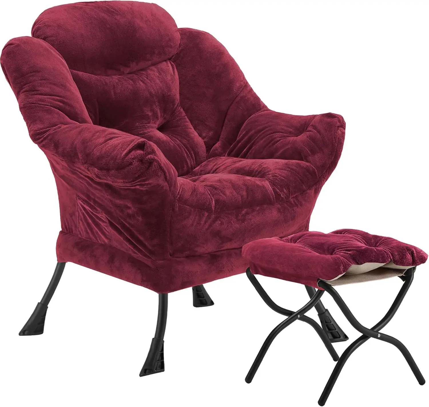 Velvet Lazy Chair with Folding Ottoman Accent Armchair Non-Slip Metal Frame - Image 12