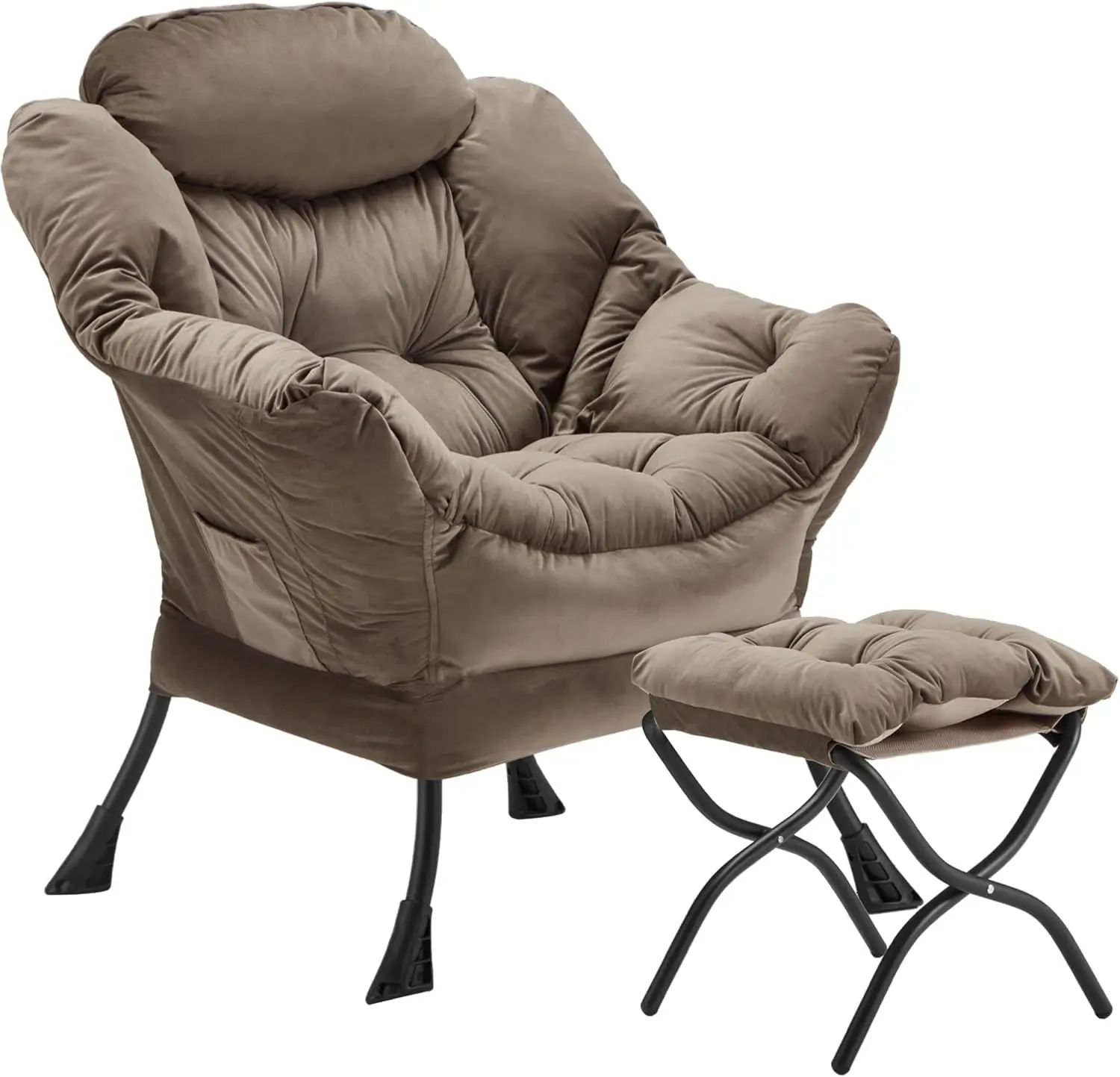 Velvet Lazy Chair with Folding Ottoman Accent Armchair Non-Slip Metal Frame - Image 13