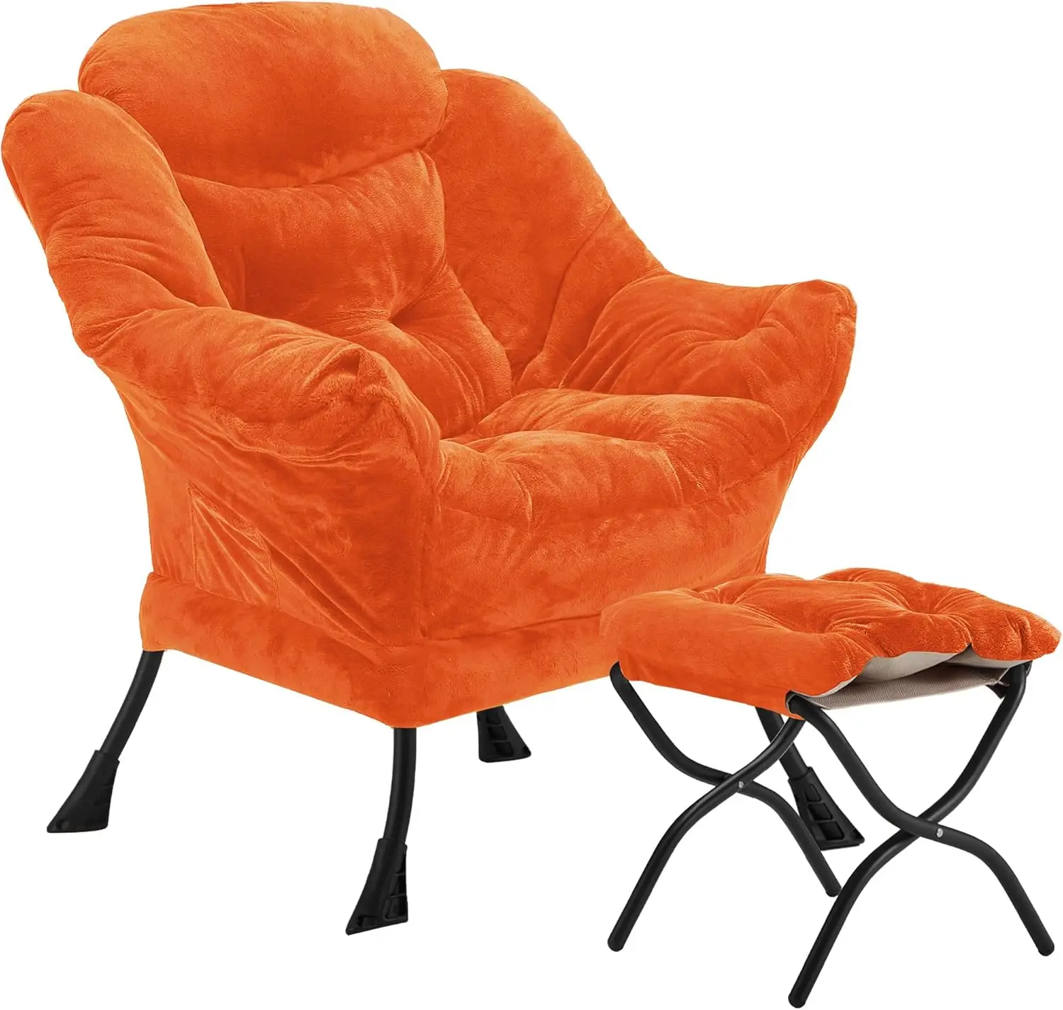 Velvet Lazy Chair with Folding Ottoman Accent Armchair Non-Slip Metal Frame - Image 15