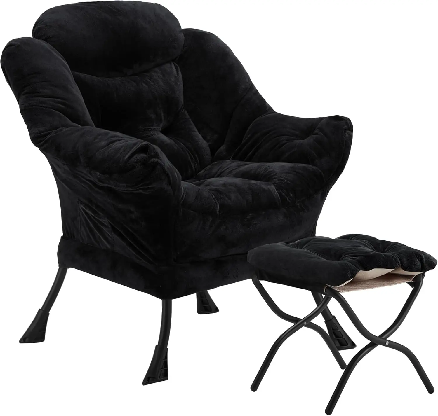 Velvet Lazy Chair with Folding Ottoman Accent Armchair Non-Slip Metal Frame - Image 19