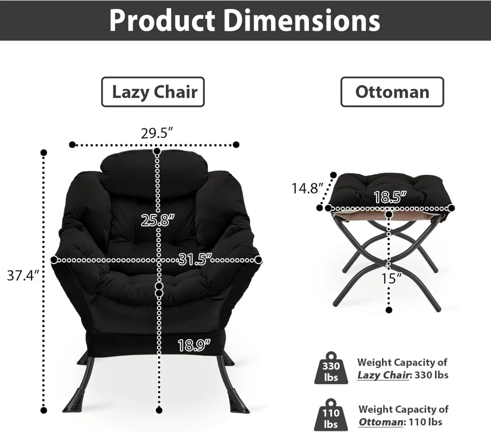 Velvet Lazy Chair with Folding Ottoman Accent Armchair Non-Slip Metal Frame - Image 3