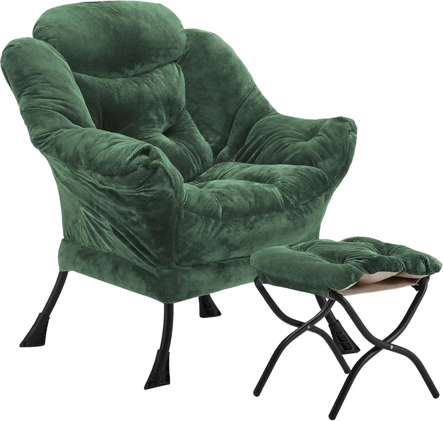 Velvet Lazy Chair with Folding Ottoman Accent Armchair Non-Slip Metal Frame - Image 9