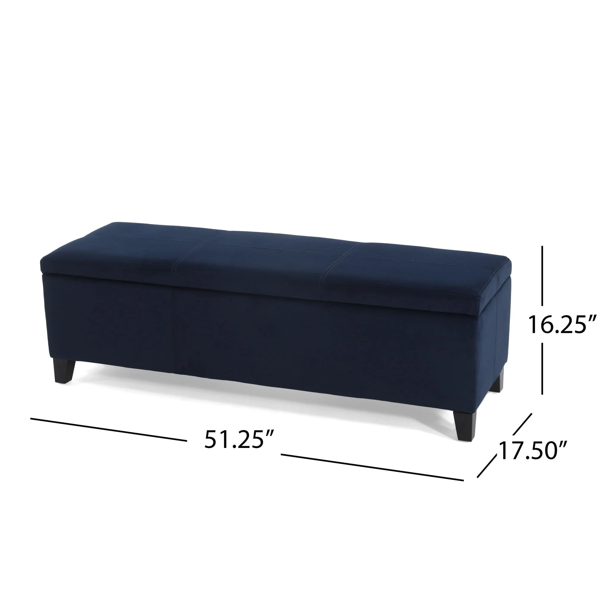 Velvet Storage Bench, Upholstered End Of Bed Storage Ottoman - Dark Blue - Image 4
